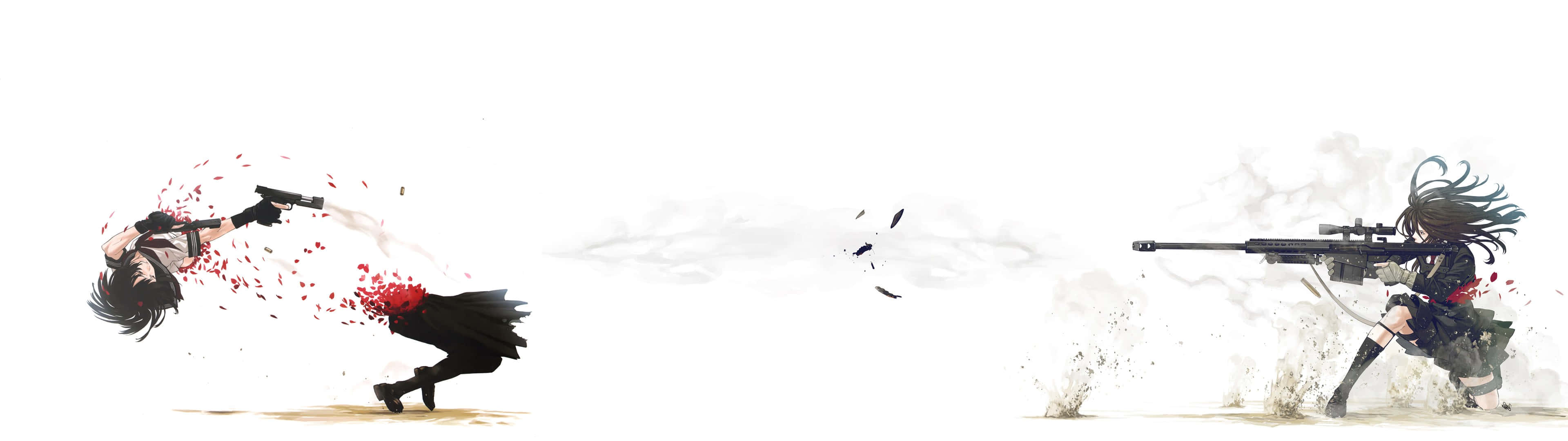 3840 x 1080, anime, two anime girls, 4K Desktop Wallpaper