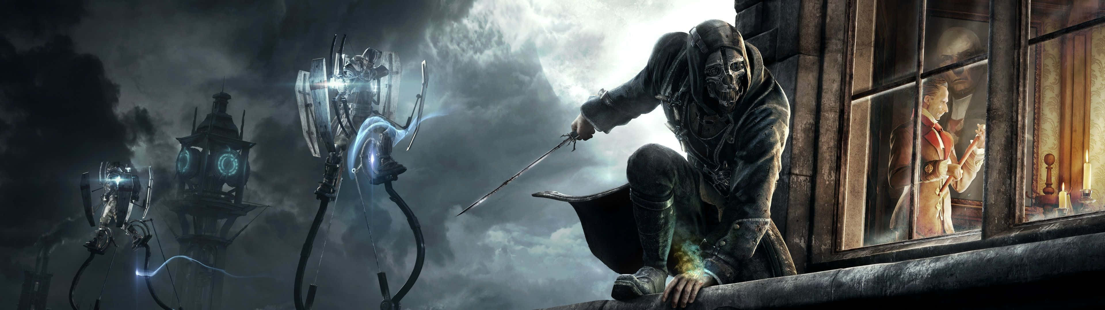 3840 X 1080, masked assassin, rooftop, 4K Desktop Wallpaper