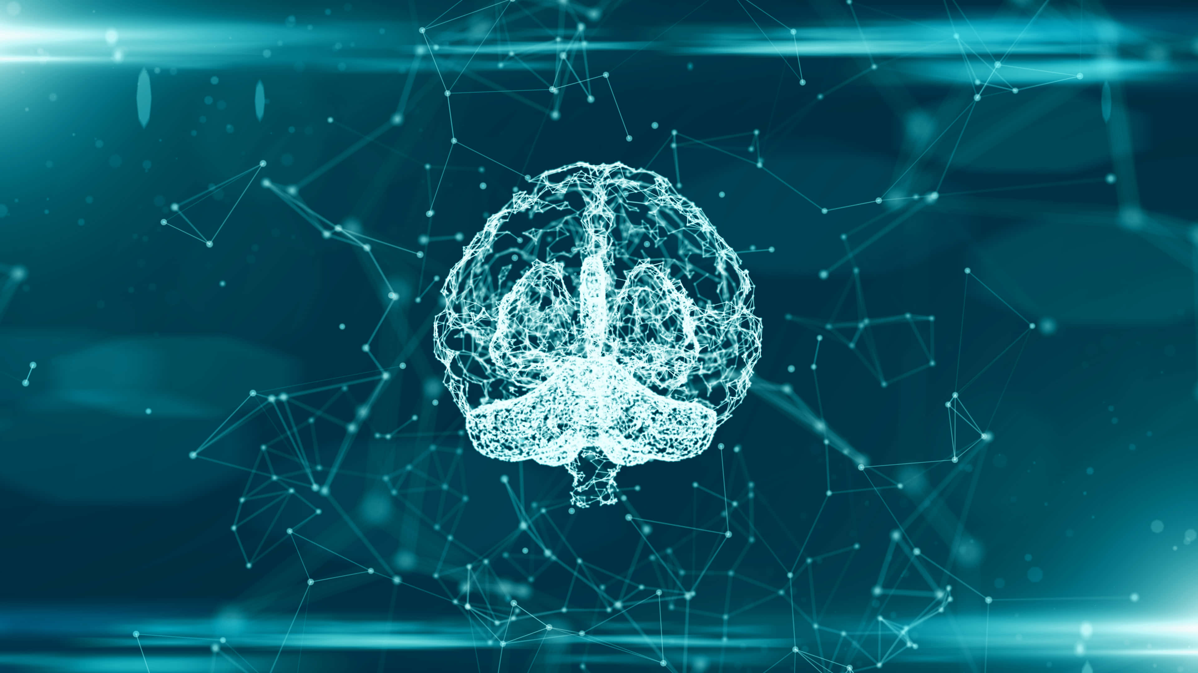 3840 x 2160, glowing wireframe brain, digital connections, 4K Desktop Wallpaper