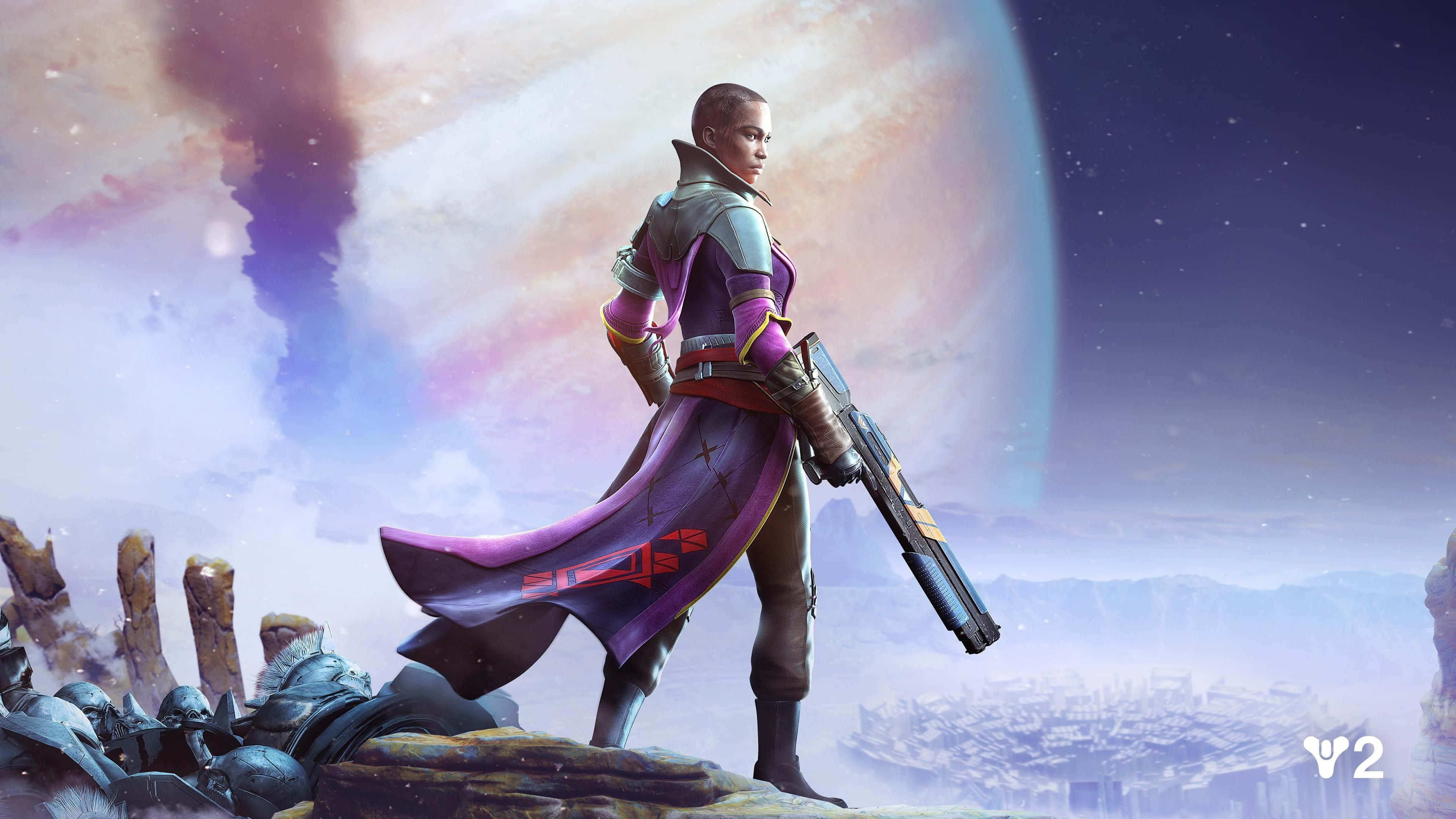Destiny 2, purple armor, cliff, 4K Desktop Wallpaper