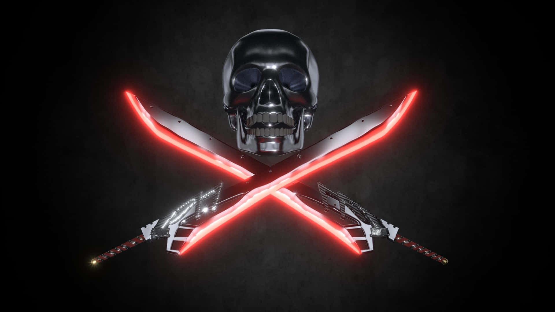 skull and crossbones, glowing red blades, metallic skull, Full HD Desktop Wallpaper