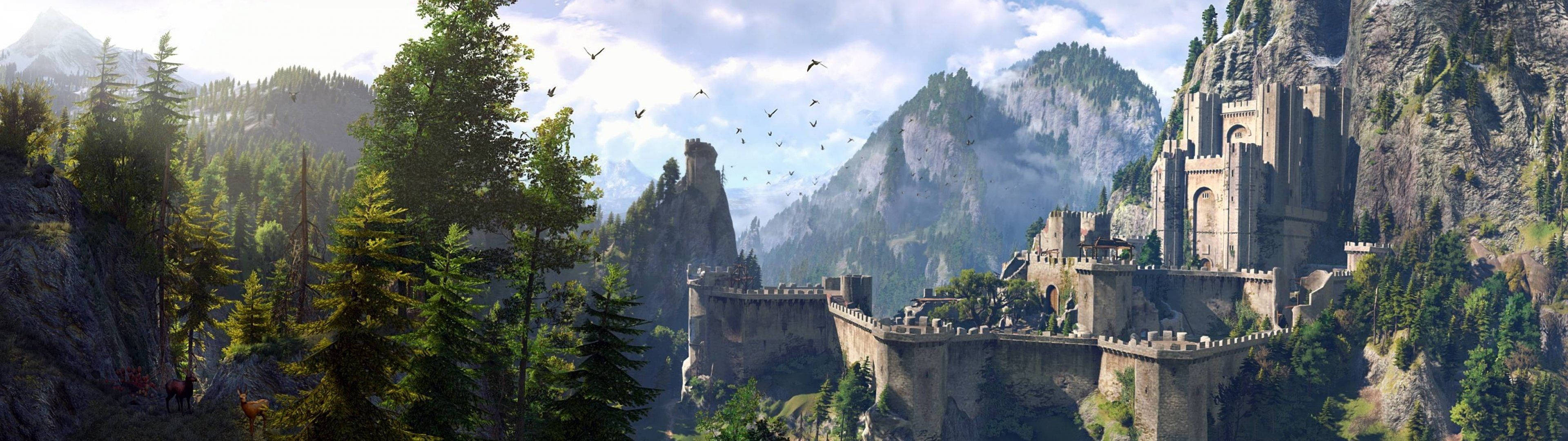 3840x1080 4K, fantasy castle, cliffside, 4K Desktop Wallpaper