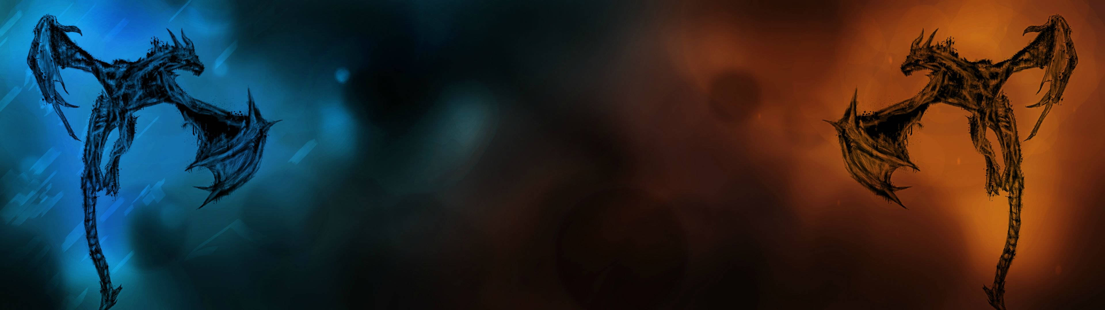 3840x1080 4K, two dragons, skeletal dragons, 4K Desktop Wallpaper