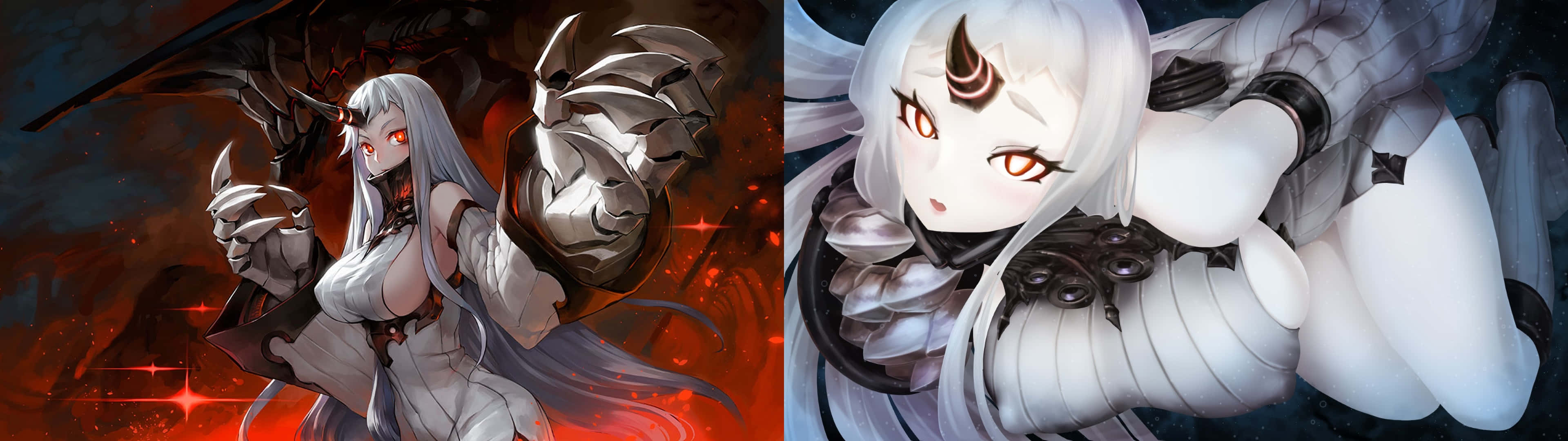 3840x1080 Anime, white hair, red eyes, 4K Desktop Wallpaper