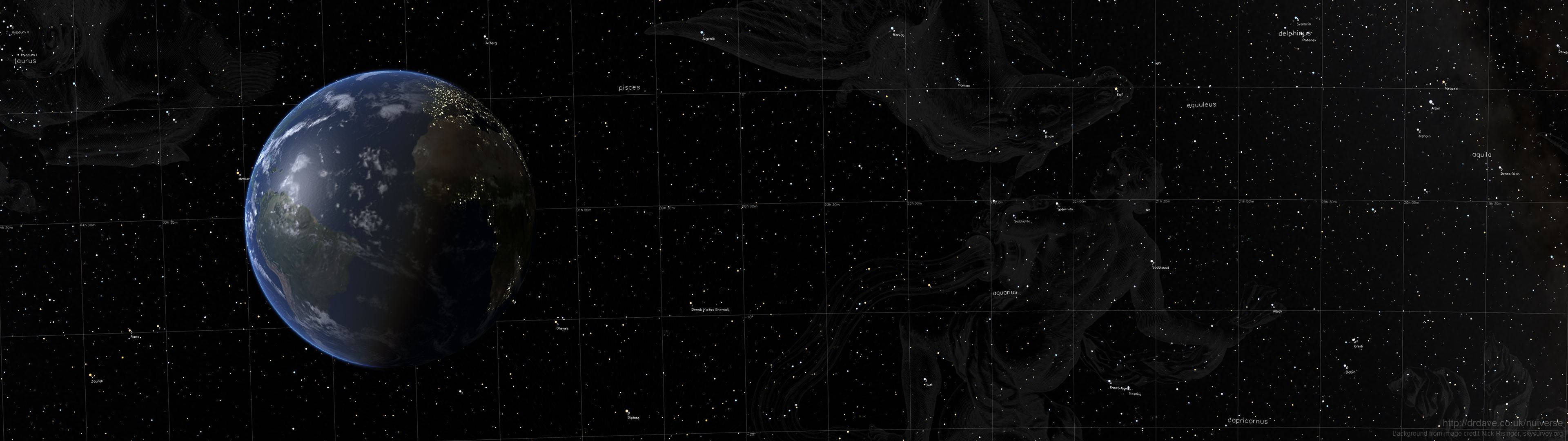 3840x1080 HD Dual Monitor, Earth, starry space, 4K Desktop Wallpaper