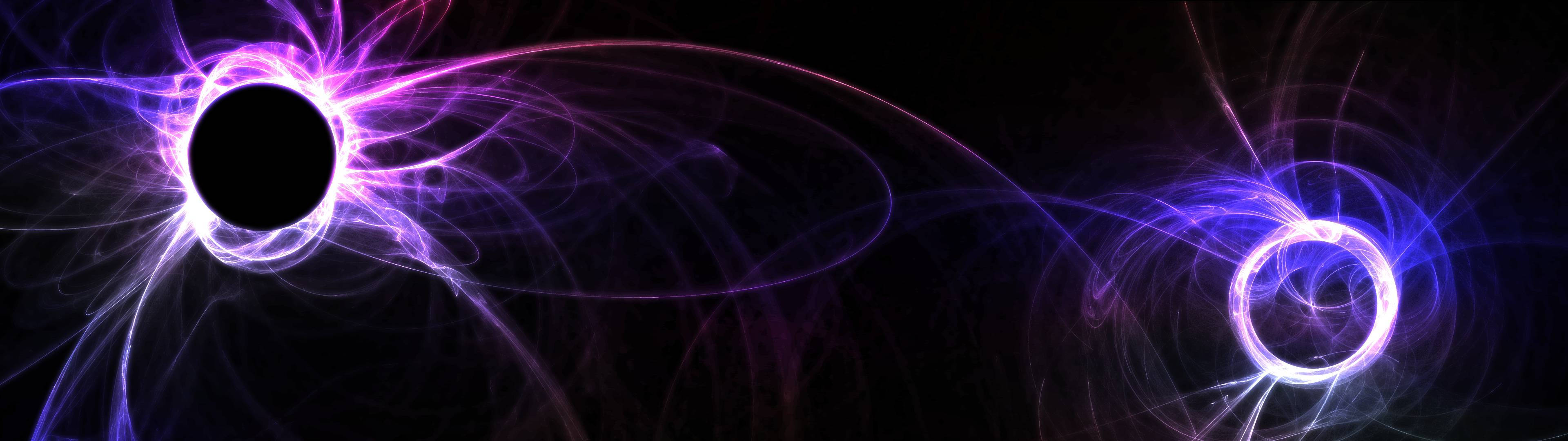 3840x1080 HD Dual Monitor, purple and blue energy streams, glowing cosmic vortexes, 4K Desktop Wallpaper