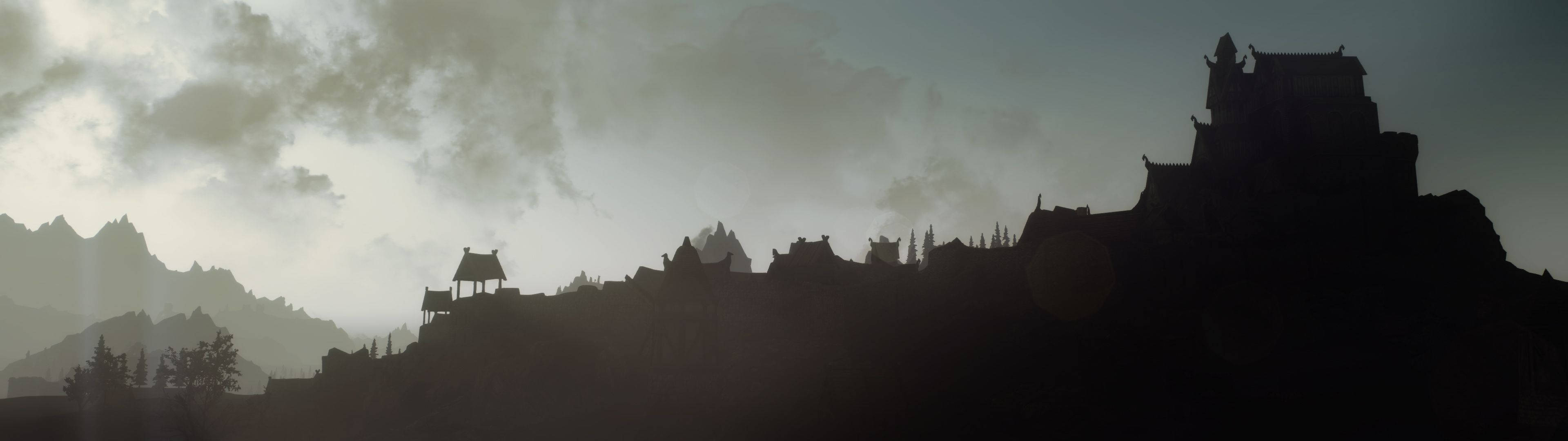 minimalist, skyrim, dual monitor, 4K Desktop Wallpaper