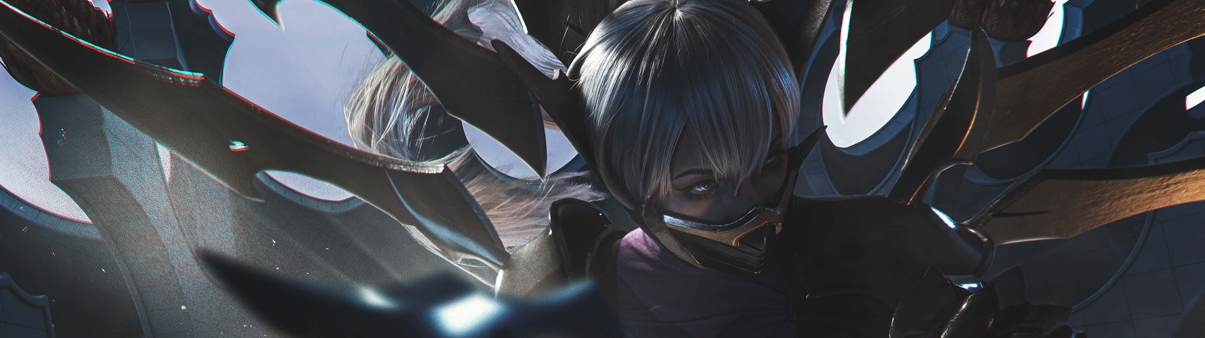 League Of Legends, anime warrior, silver-haired, 4K Desktop Wallpaper