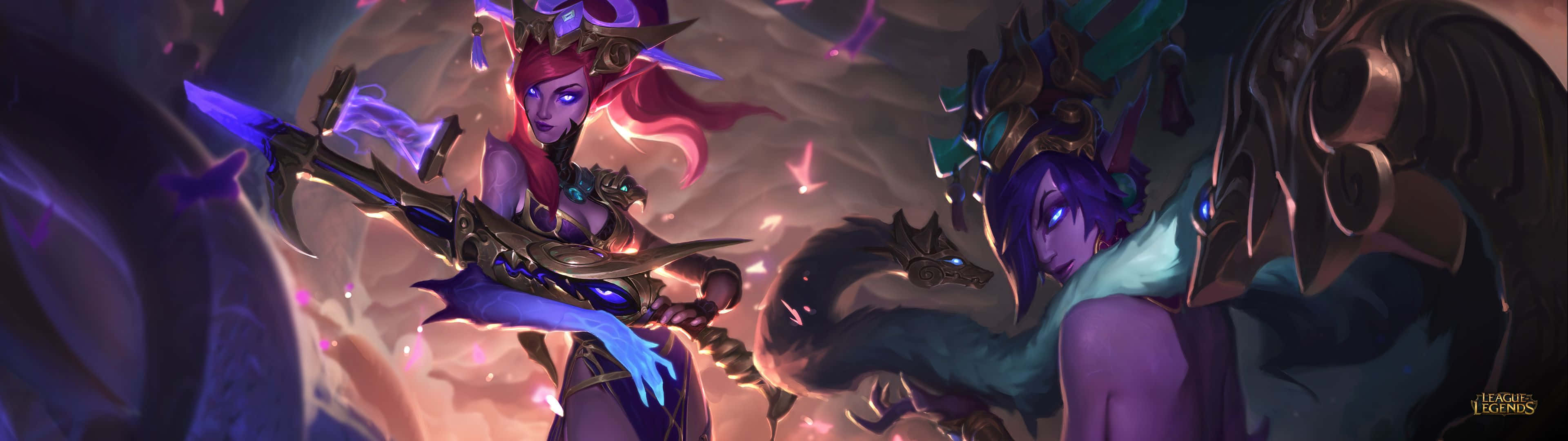 3840x1080 League Of Legends, purple dragon, sword, 4K Desktop Wallpaper