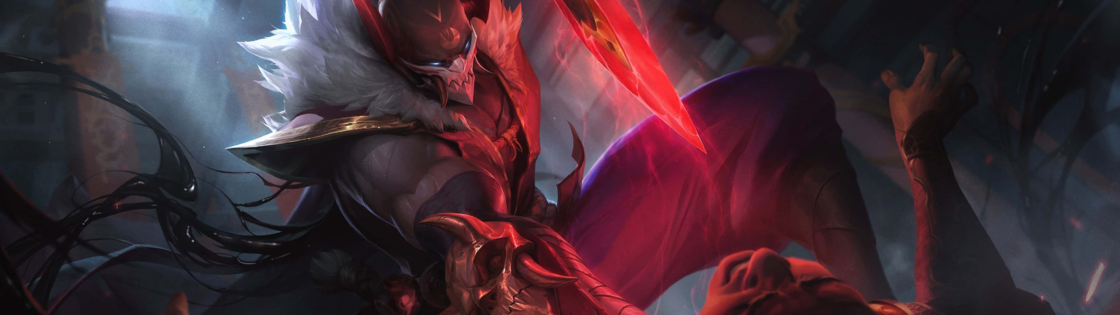 League of Legends, white hair, red armor, 4K Desktop Wallpaper