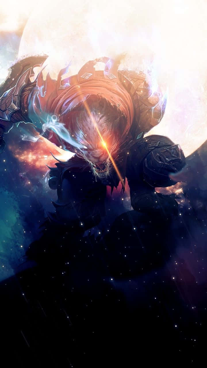 League of Legends, glowing red eyes, blue energy slashes, HD Phone Wallpaper
