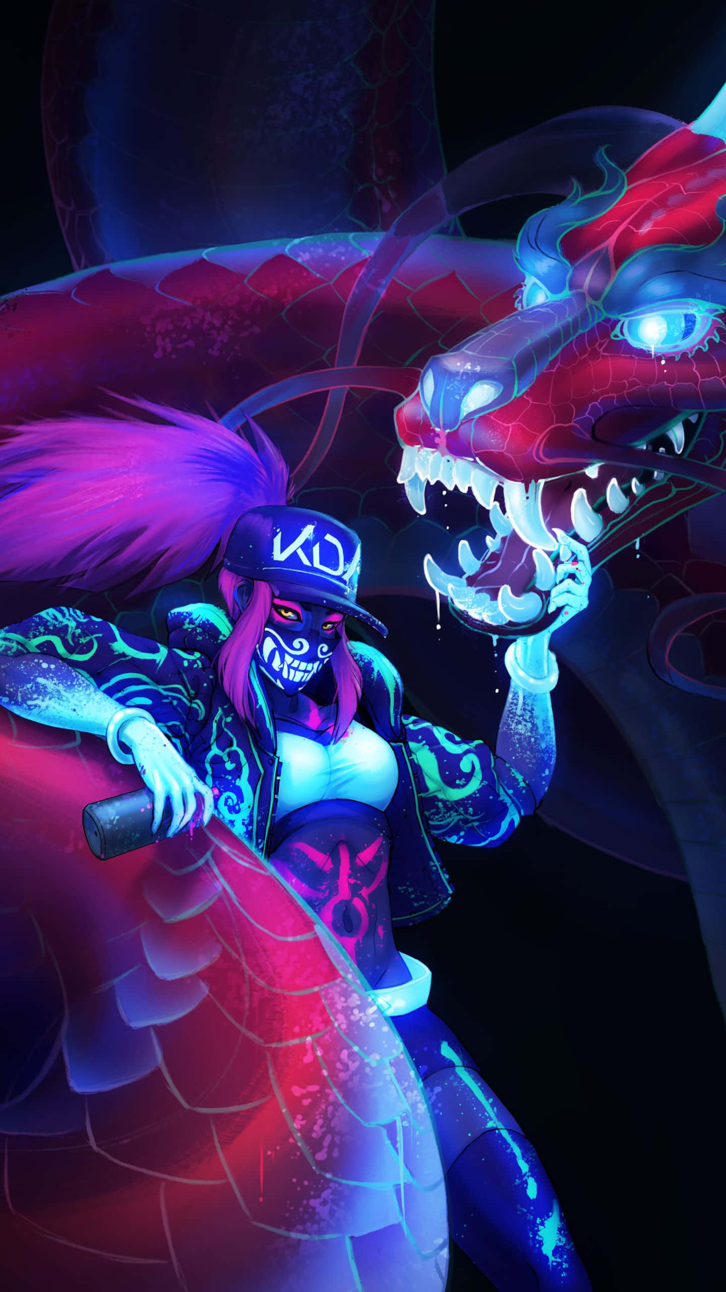 League Of Legends, anime girl, glowing purple hair, 2K Phone Wallpaper