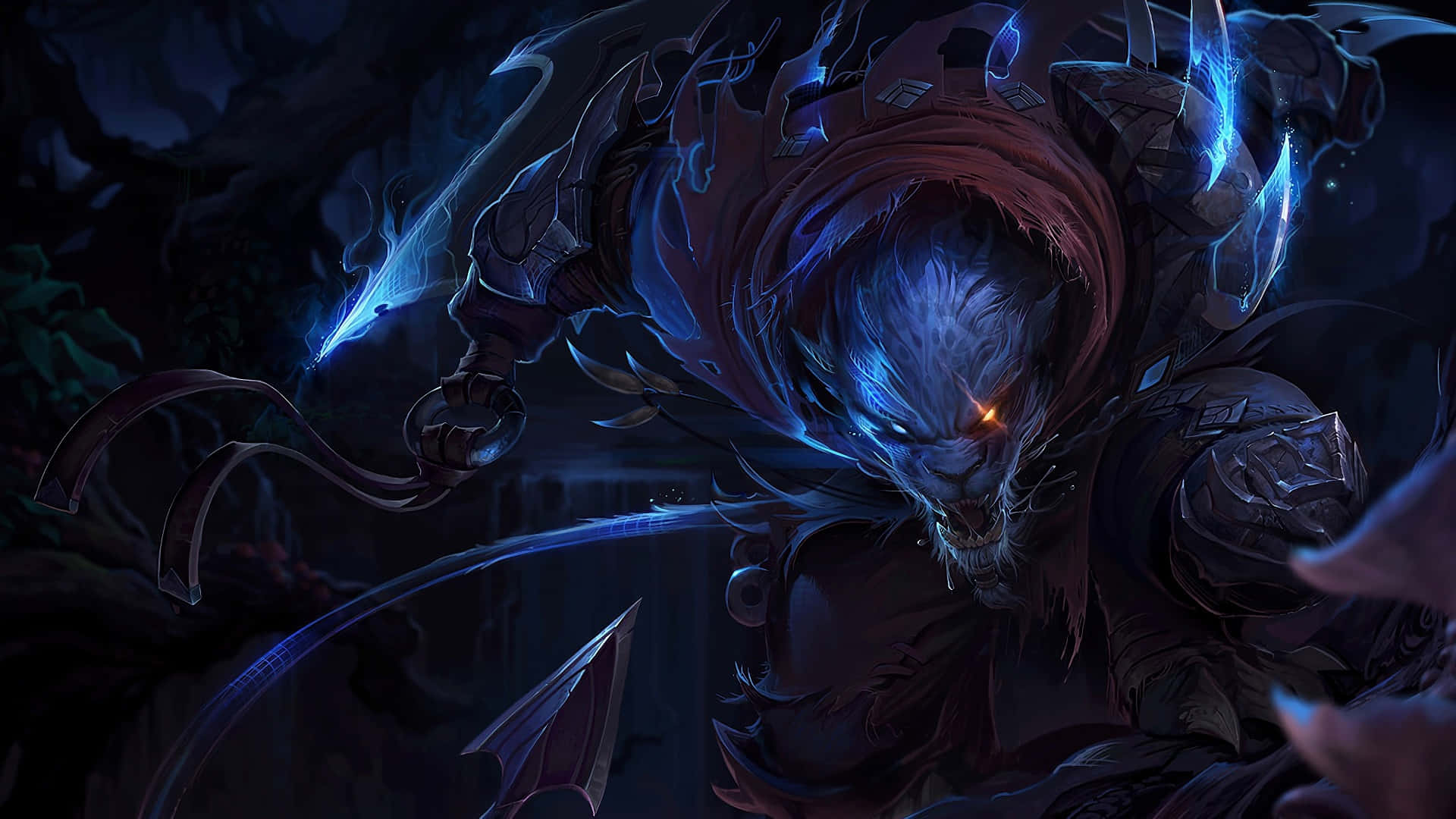 League of Legends, blue-furred beast, glowing orange eyes, Full HD Desktop Wallpaper