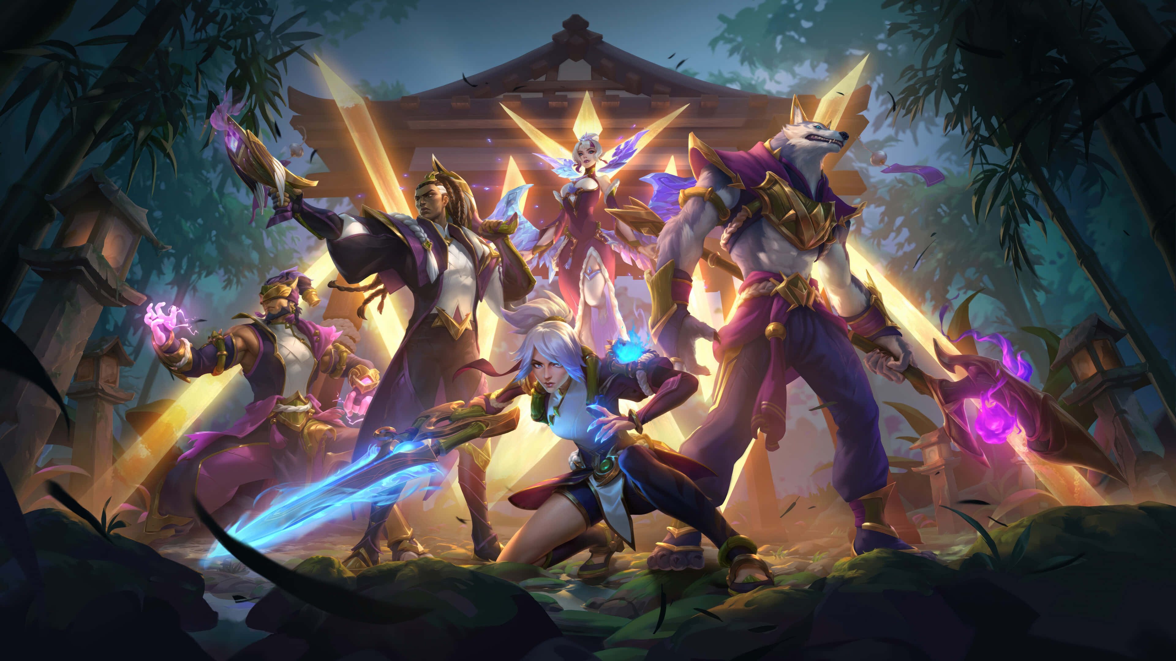 League of Legends, champions, glowing weapons, 4K Desktop Wallpaper