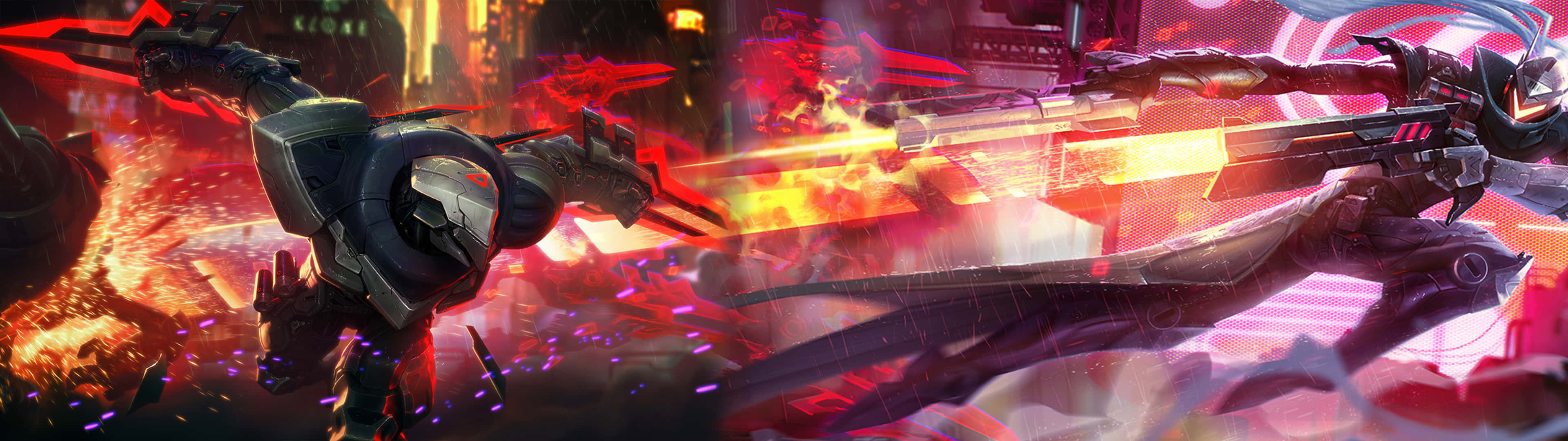 League of Legends, cyberpunk battlefield, neon-lit, 4K Desktop Wallpaper