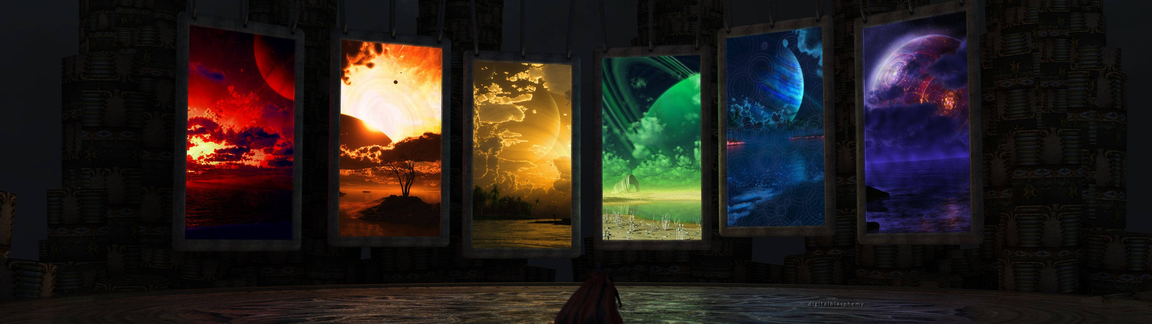 3840x1080, HD Dual Monitor, alien planet portals, 4K Desktop Wallpaper