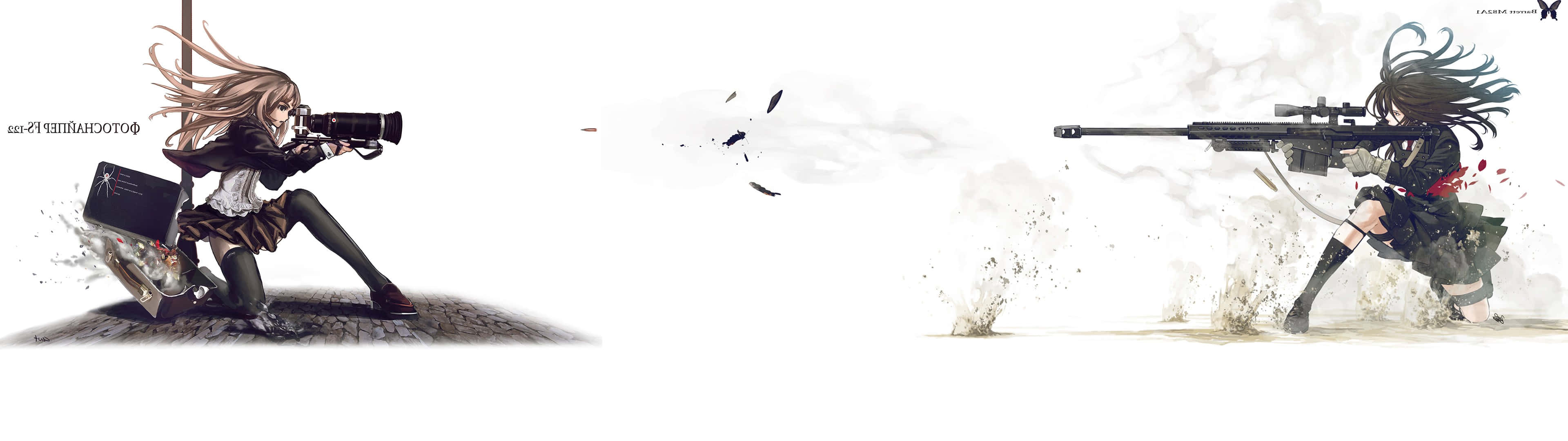 3840X1080, anime girls, sniper rifles, 4K Desktop Wallpaper