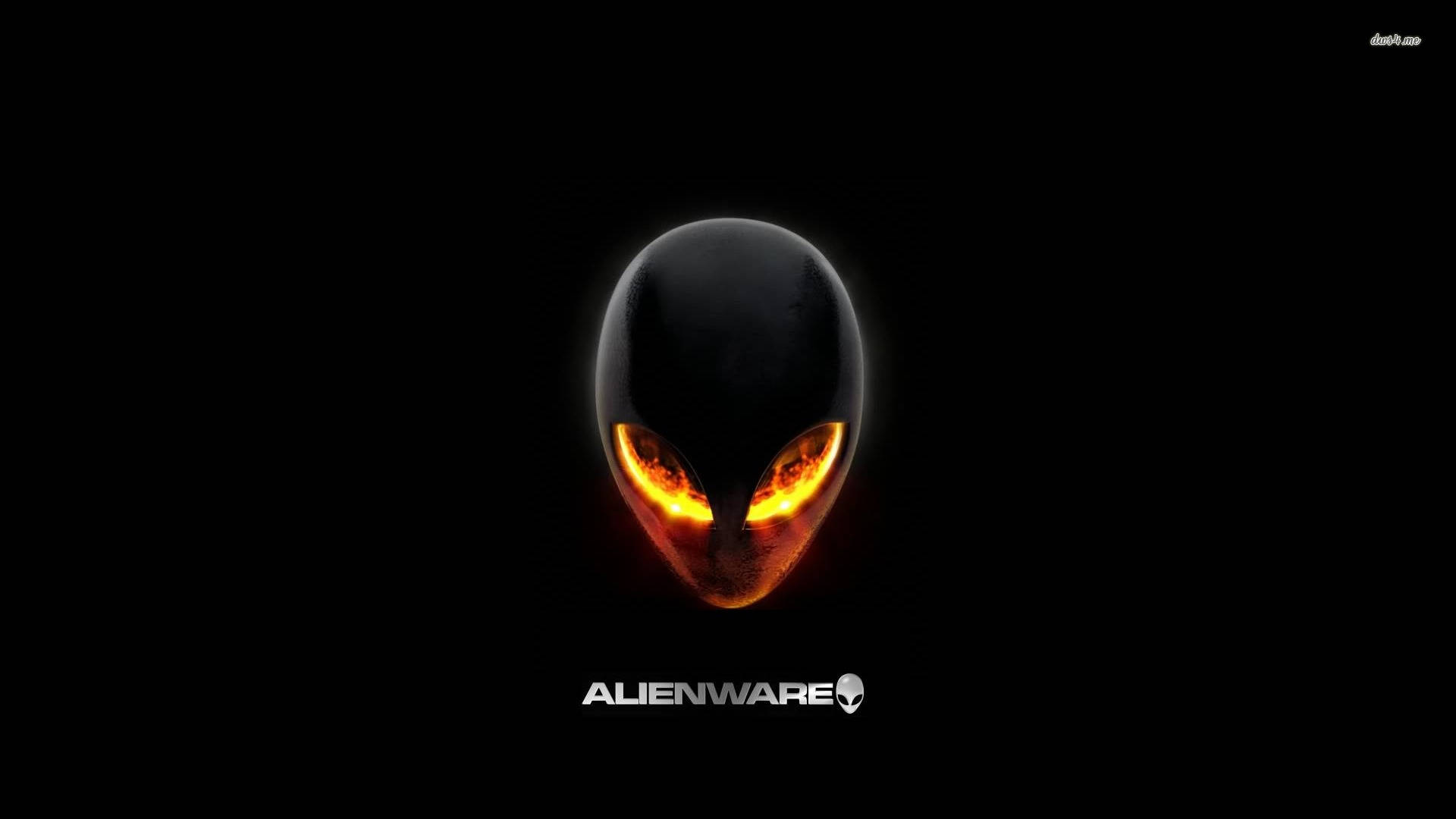 Alienware, fiery orange eyes, black background, Full HD Desktop Wallpaper