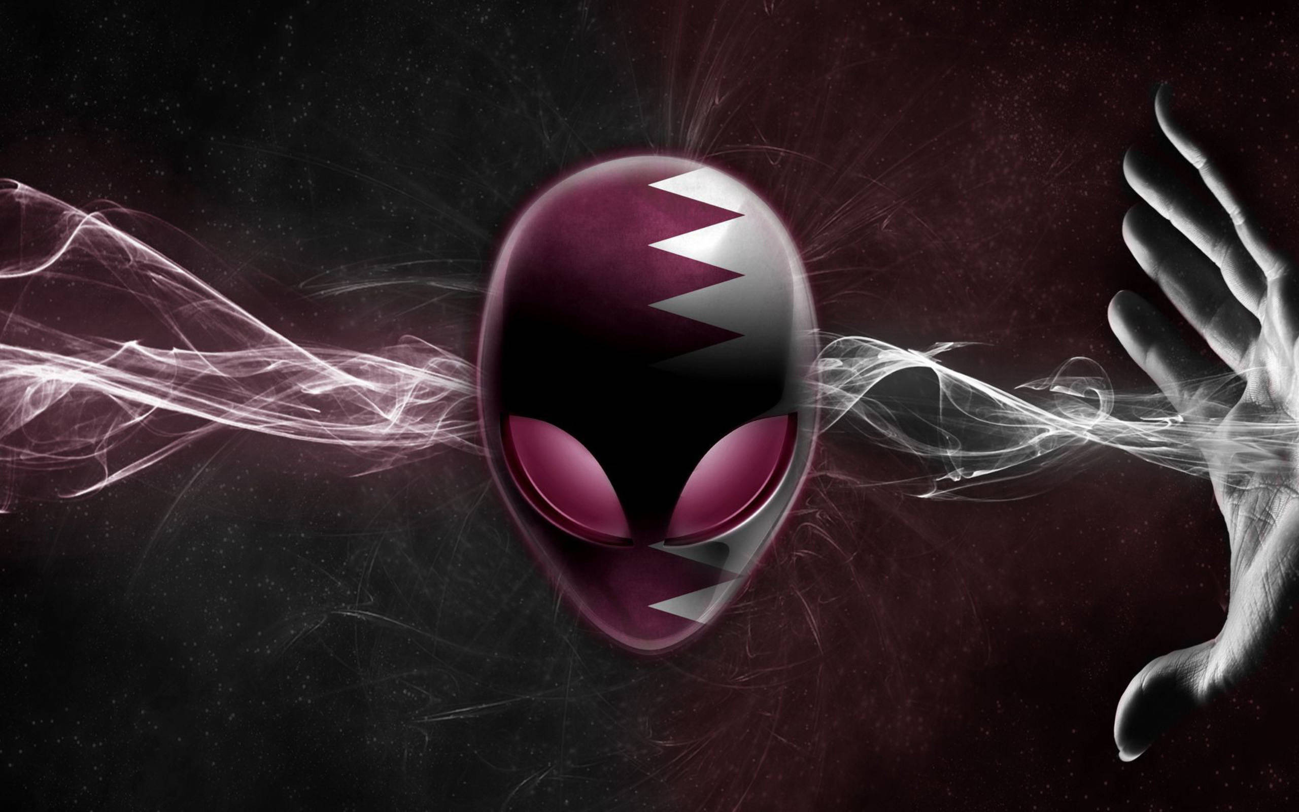 Alienware, Qatar flag colors, glowing alien head, 2K Desktop Wallpaper