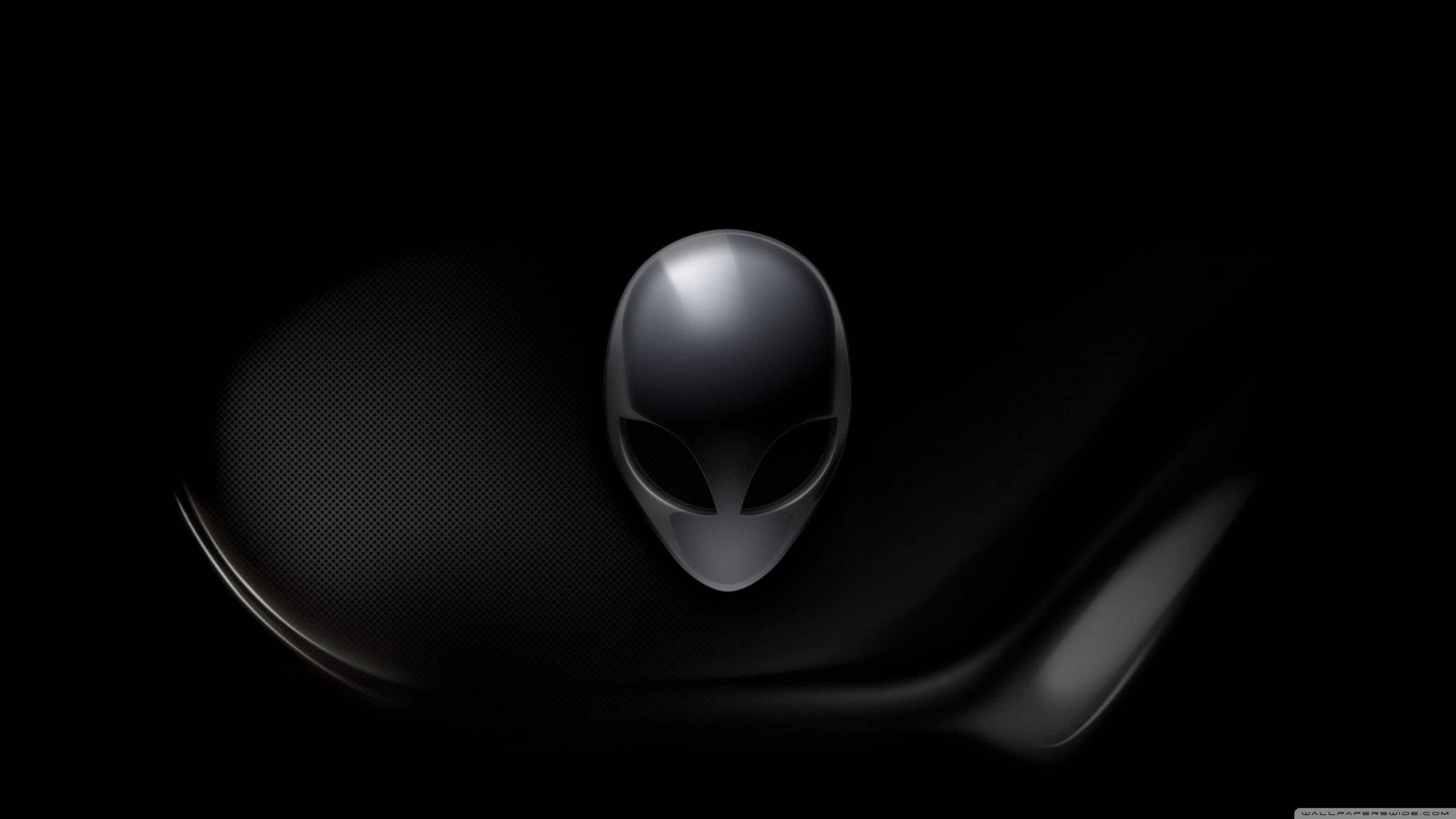 Alienware, metallic alien head logo, dark textured background, 2K Desktop Wallpaper