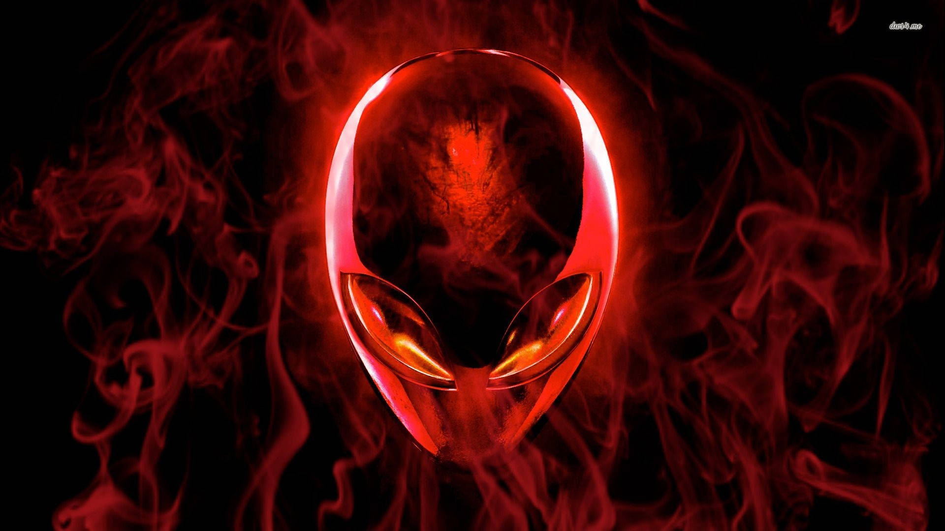Alienware, glowing red alien head, swirling smoke, Full HD Desktop Wallpaper