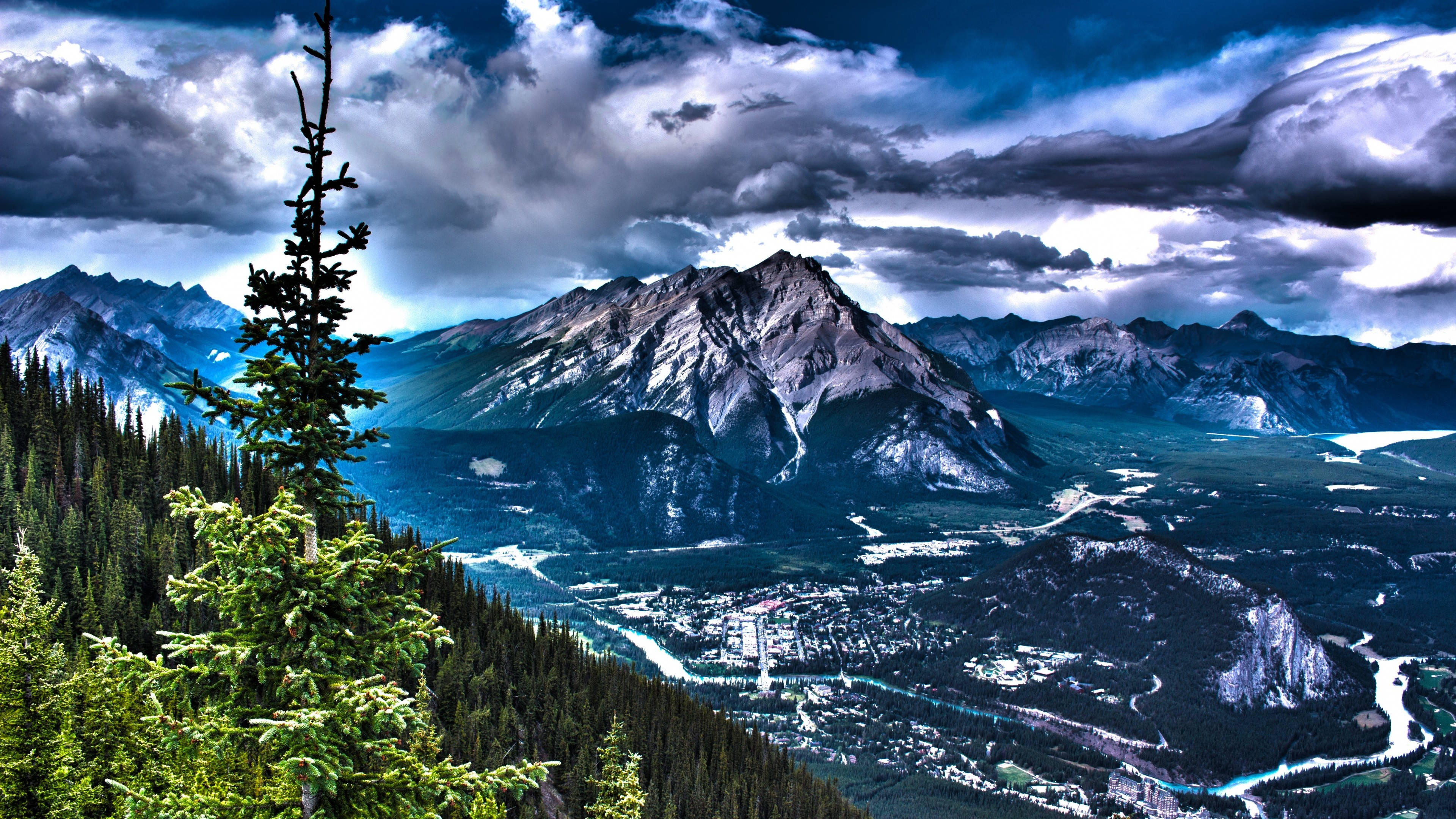 3840x2160 Monitor, mountain valley, town, 4K Desktop Wallpaper