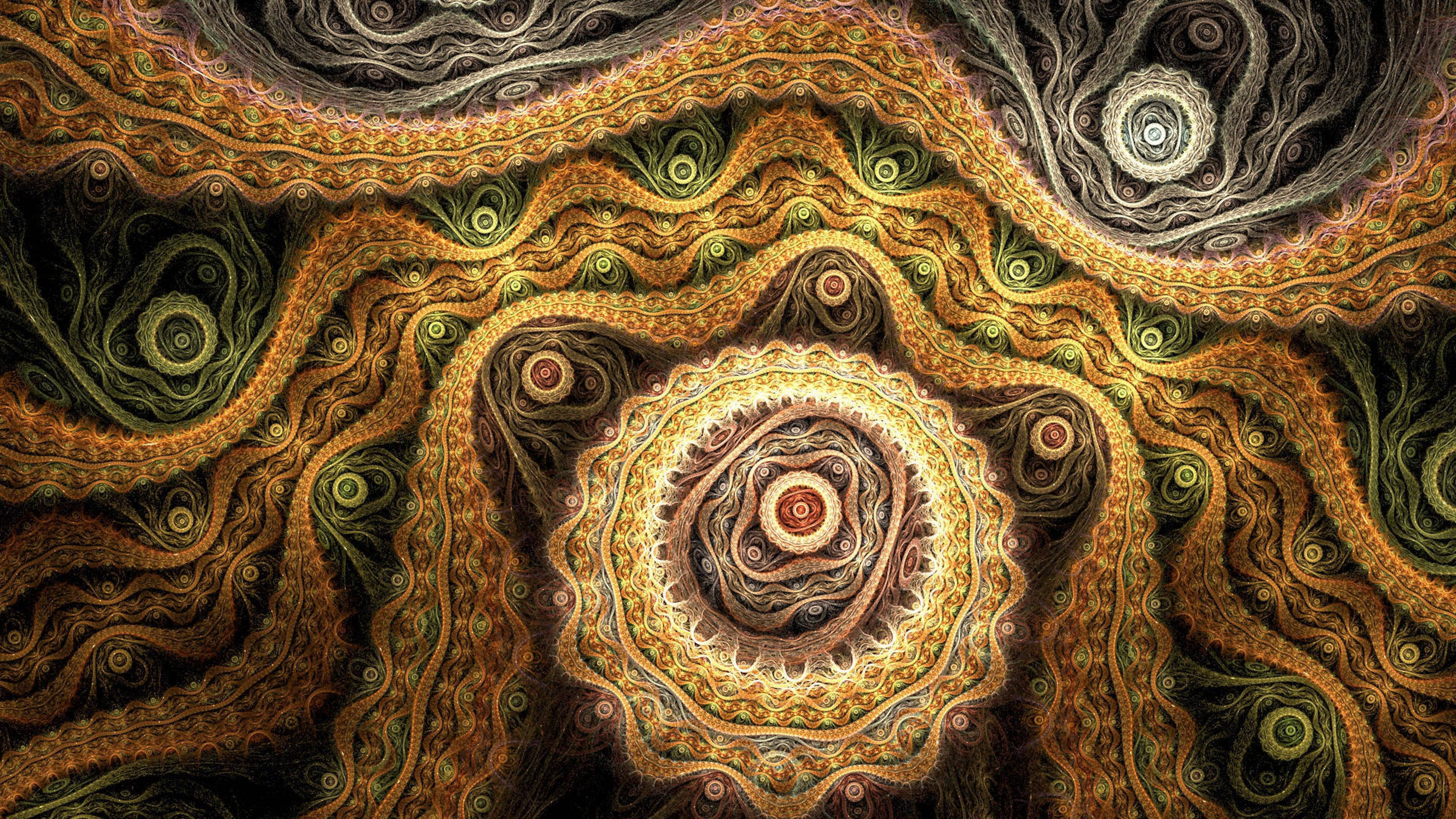 3840x2160 monitor, fractal artwork, golden, 4K Desktop Wallpaper