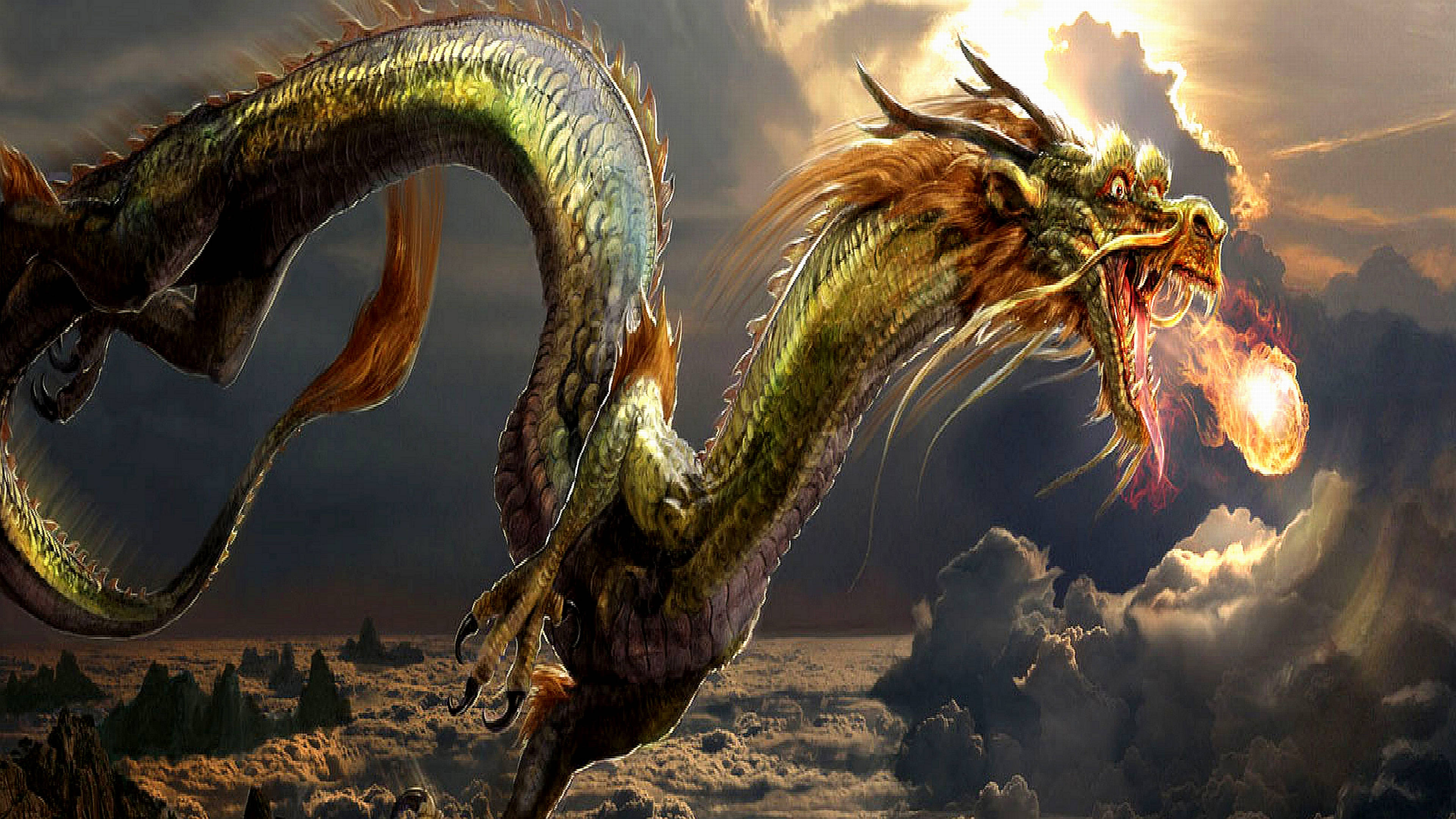 3840x2160 monitor, dragon, fire breath, 4K Desktop Wallpaper