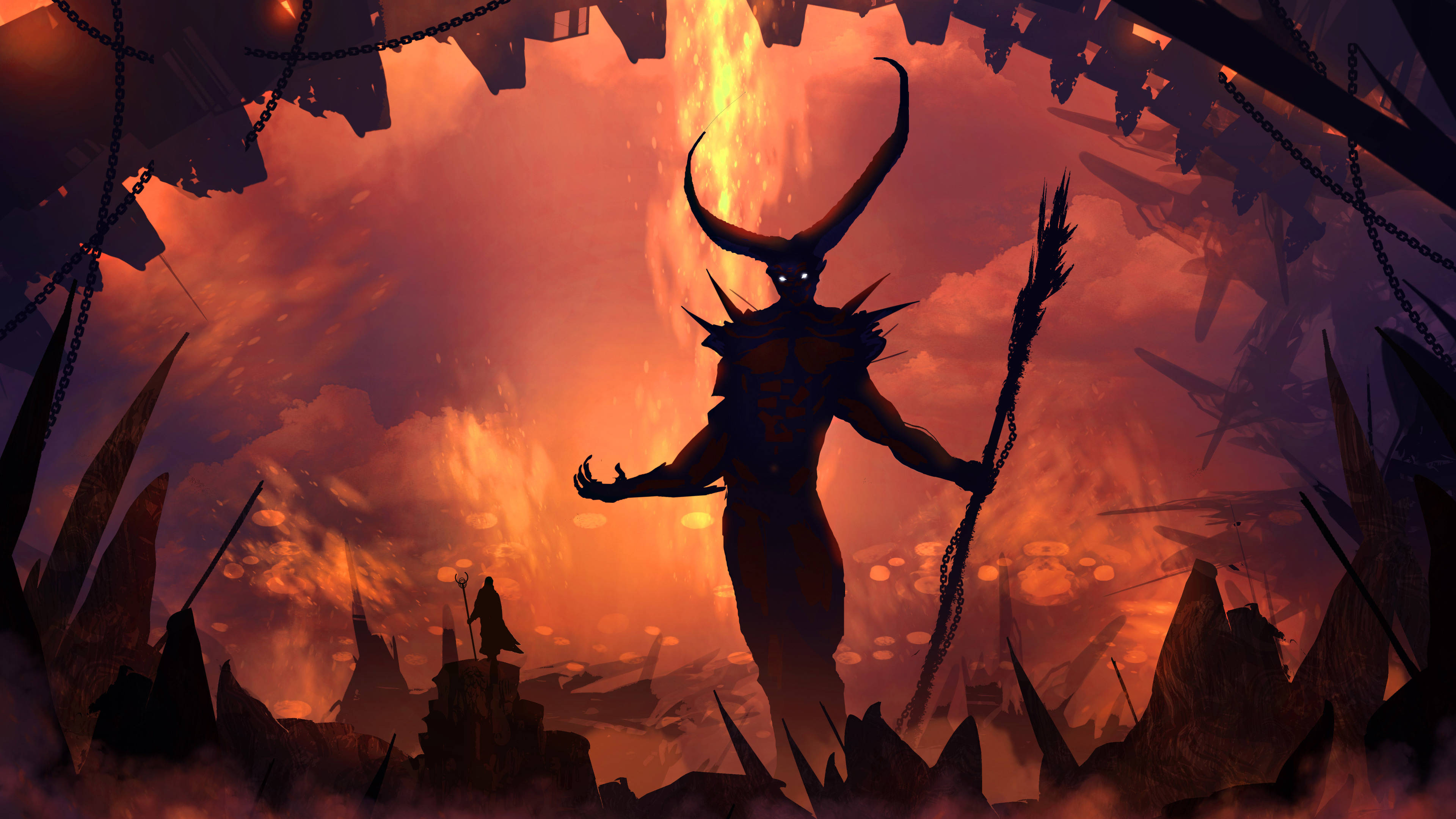 3840x2160 monitor, hell devil, fiery orange sky, 4K Desktop Wallpaper