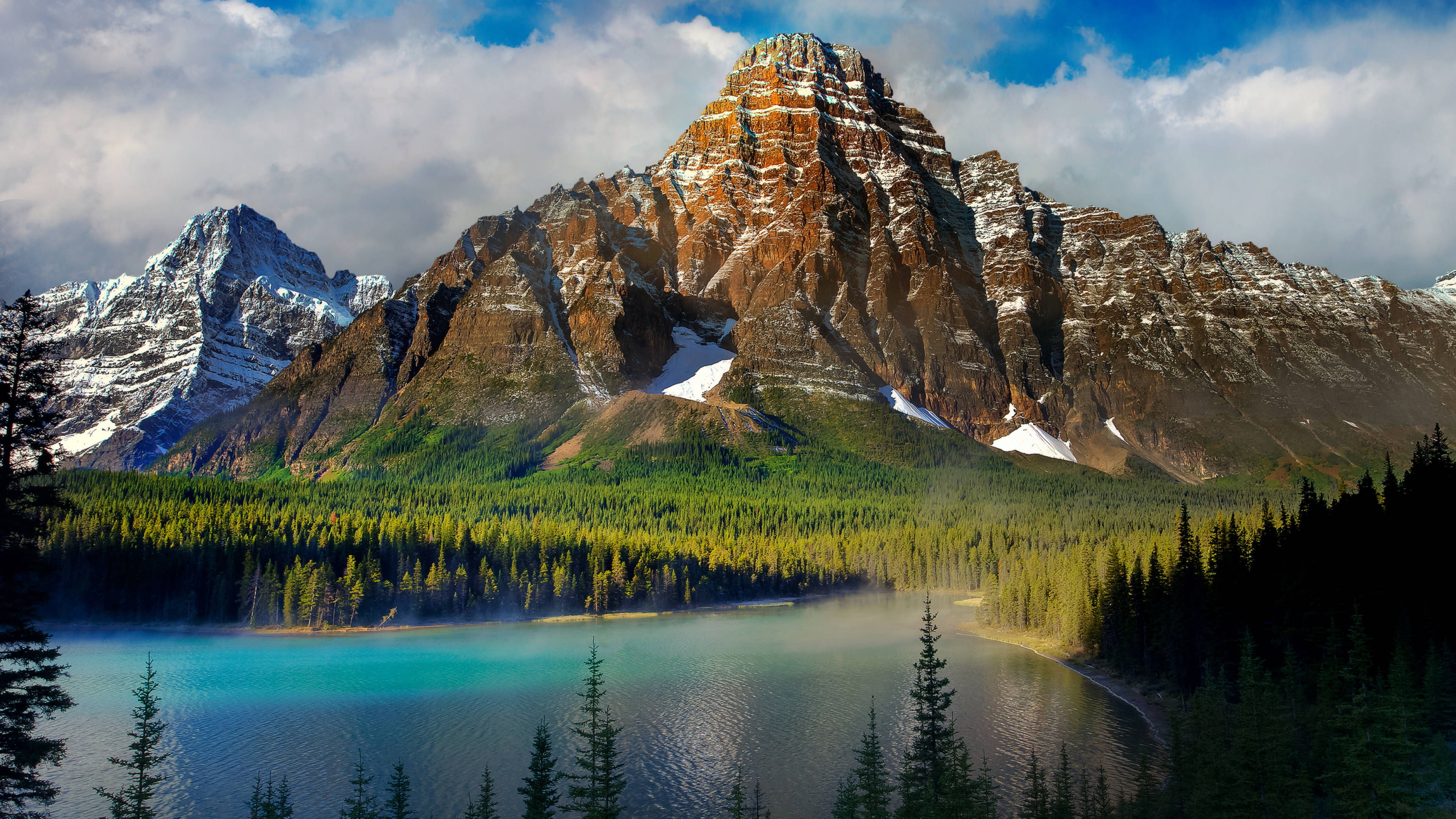 3840x2160 monitor, valley lake, snow-capped mountain, 4K Desktop Wallpaper