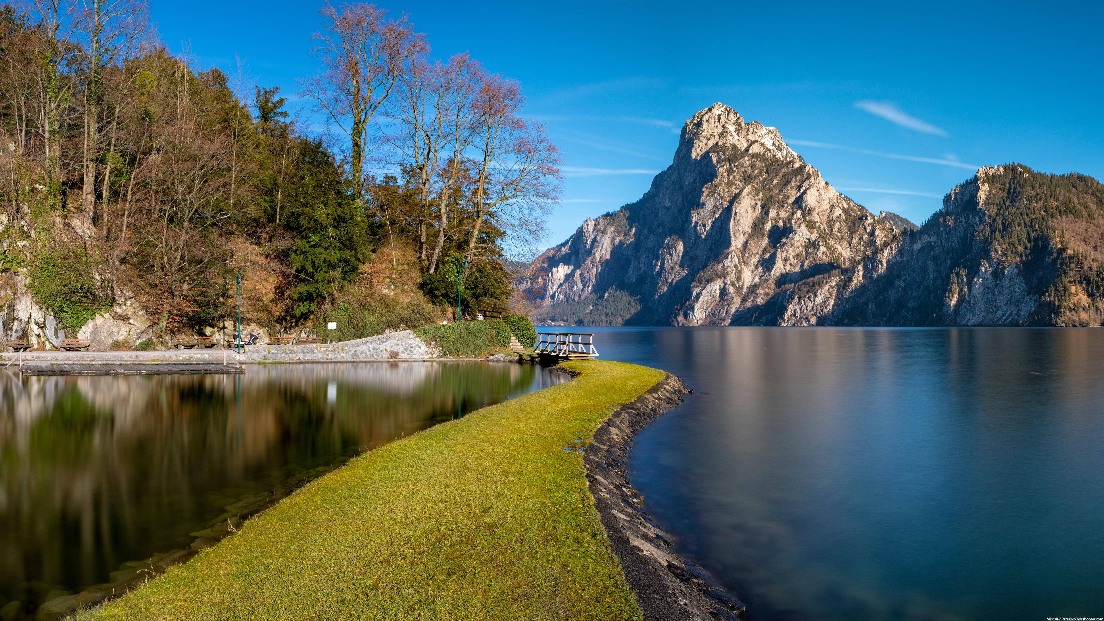 3840x2160 Monitor, lake path, grassy spit, 4K Desktop Wallpaper