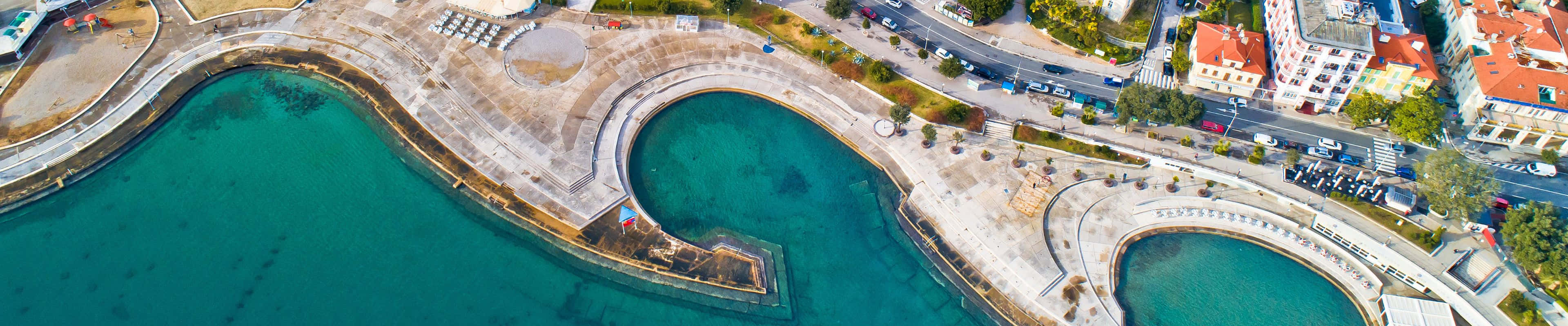 3840x800, turquoise harbor, stone breakwaters, 4K Desktop Wallpaper