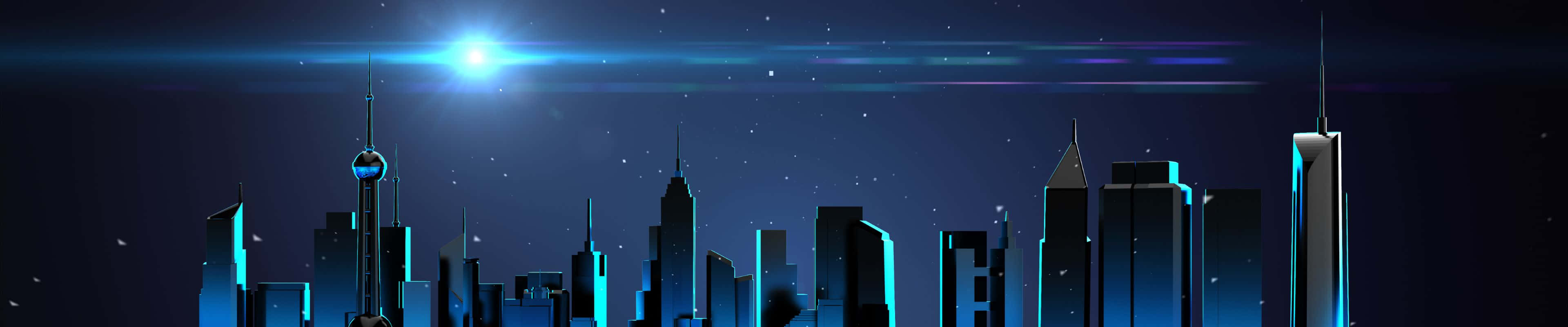 3840x800, futuristic city skyline, night, 4K Desktop Wallpaper