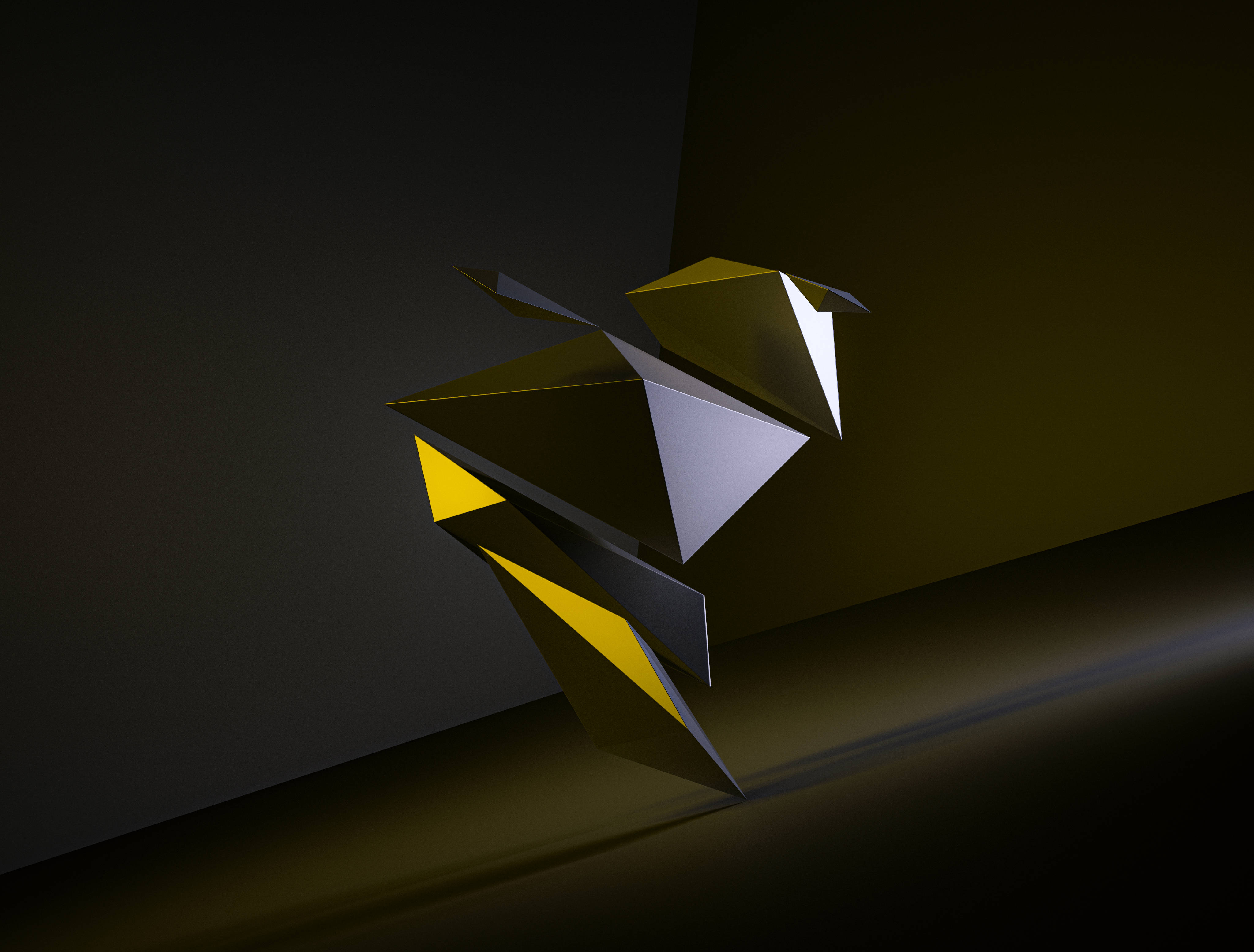 gold, silver, geometric bird sculpture, 4K Desktop Wallpaper