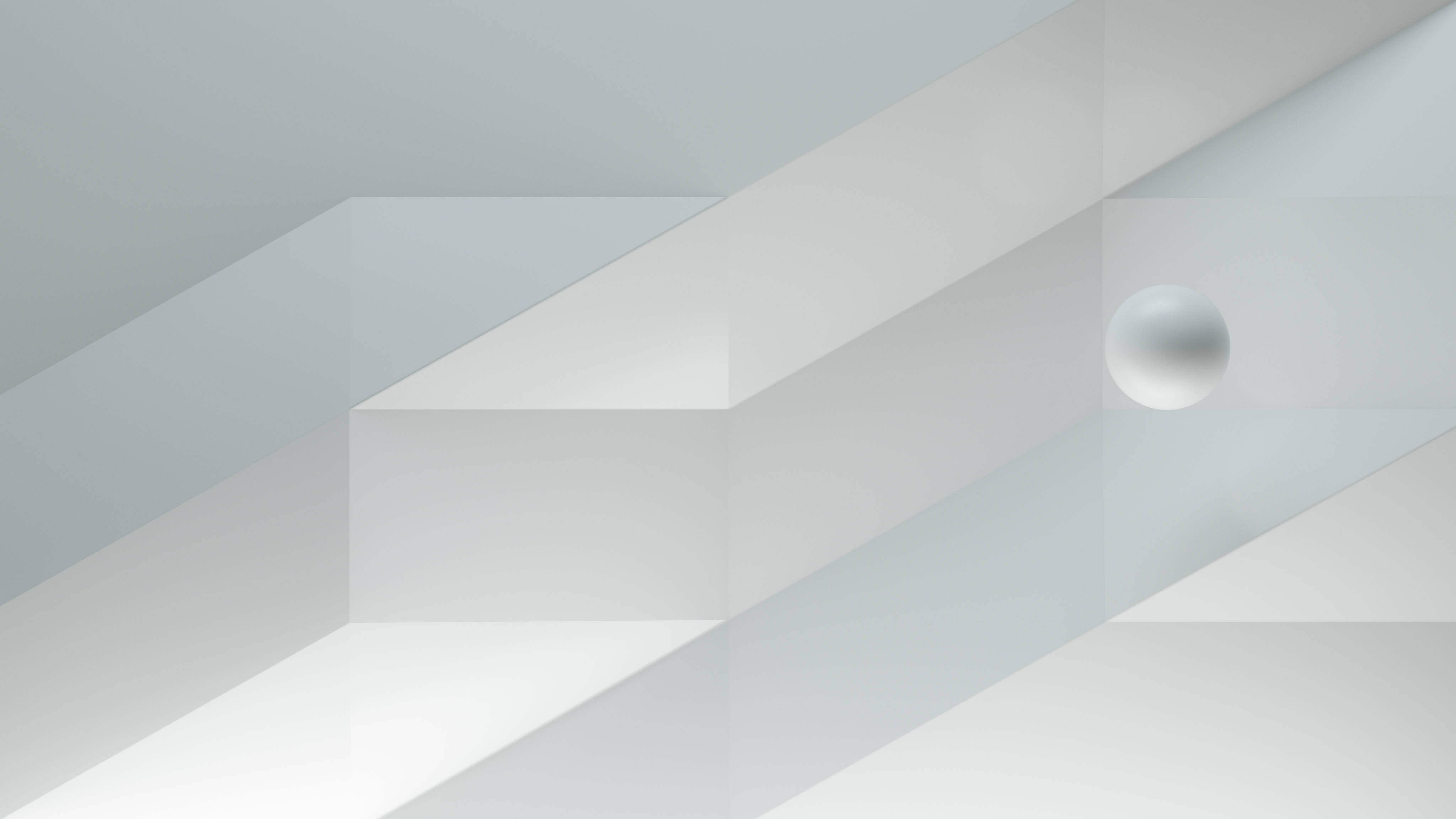 3d 4K, white ball, soft gray geometric planes, 4K Desktop Wallpaper