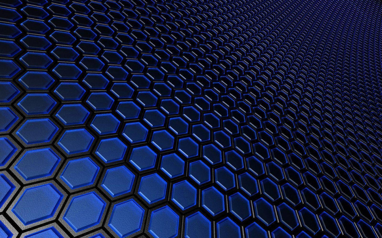 3D Hexagon, blue hexagonal grid, glowing edges, HD Desktop Wallpaper