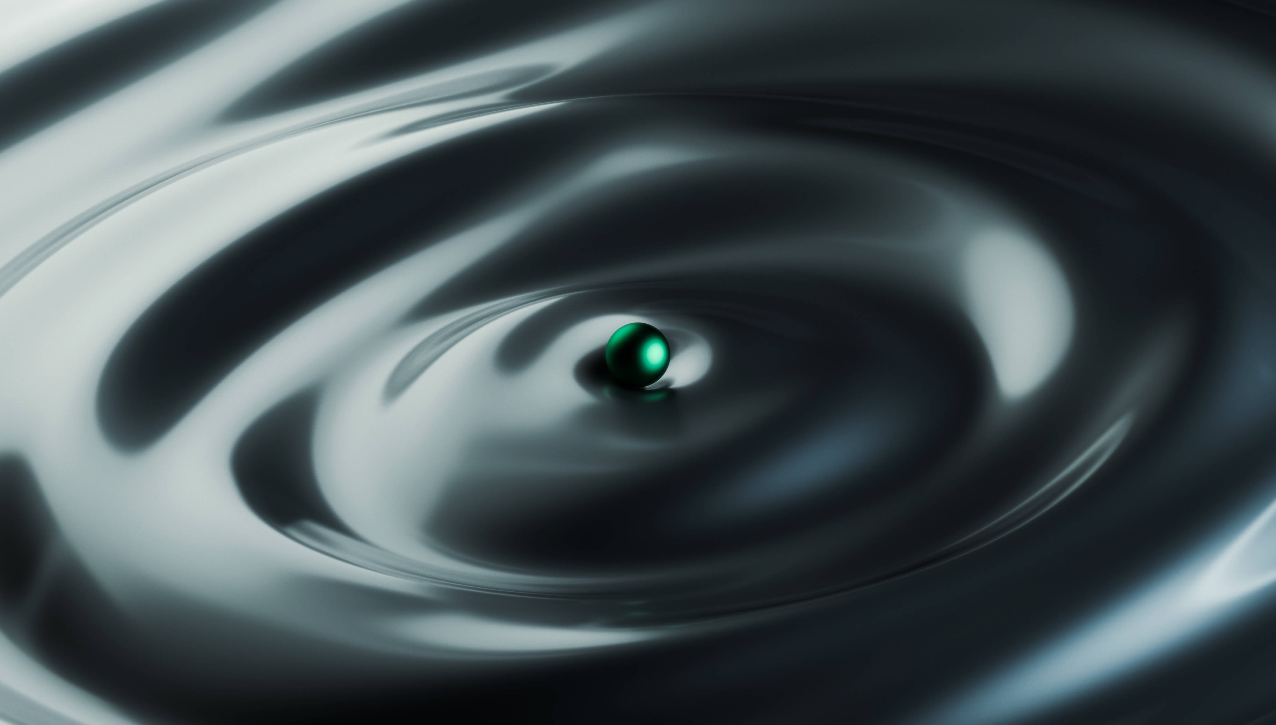 3d 4k, black water ripple, glowing green sphere, 4K Desktop Wallpaper