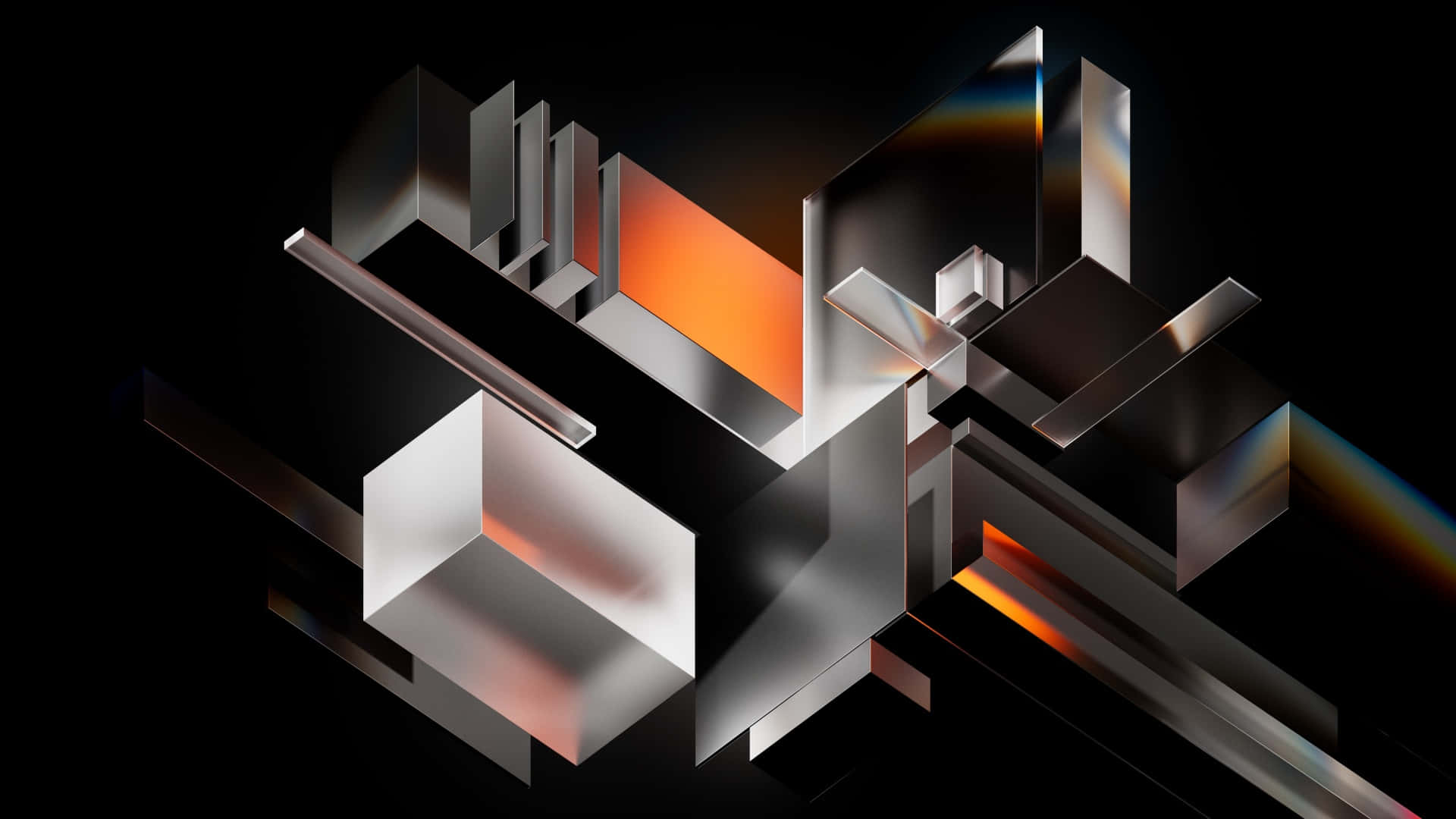 abstract3 d geometric composition, metallic sheen, glowing orange accents, Full HD Desktop Wallpaper