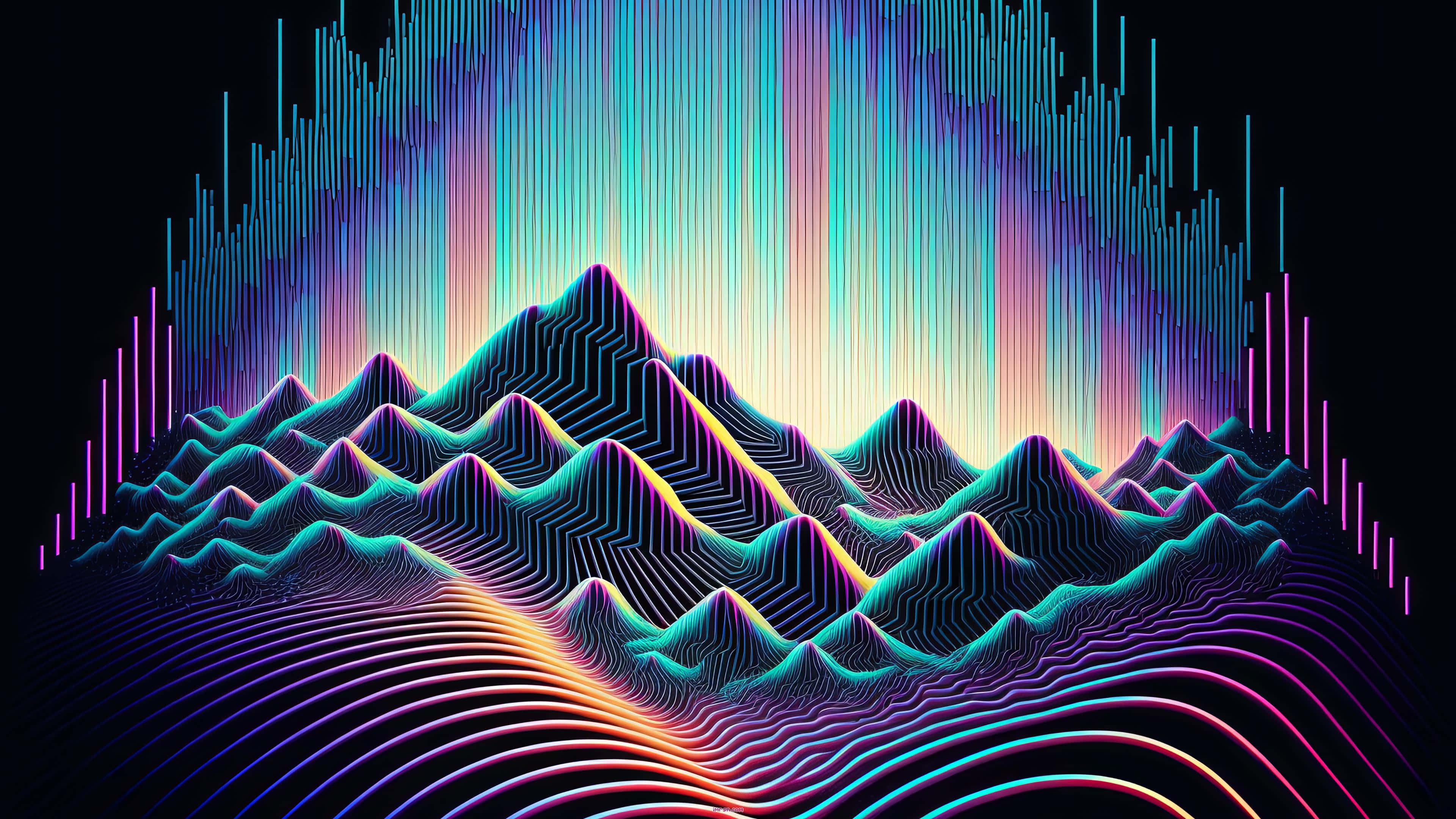 3d abstract, neon mountains, dark sky, 4K Desktop Wallpaper