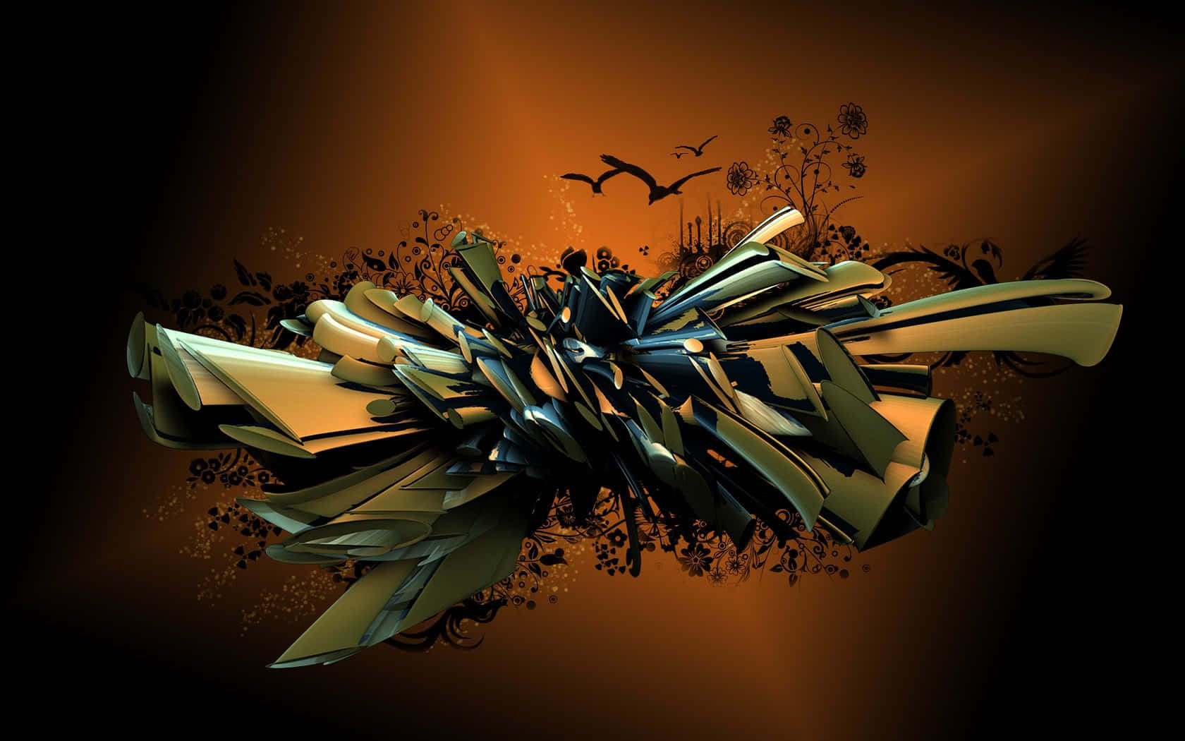 3d abstract, metallic shards, warm gradient backdrop, HD Desktop Wallpaper