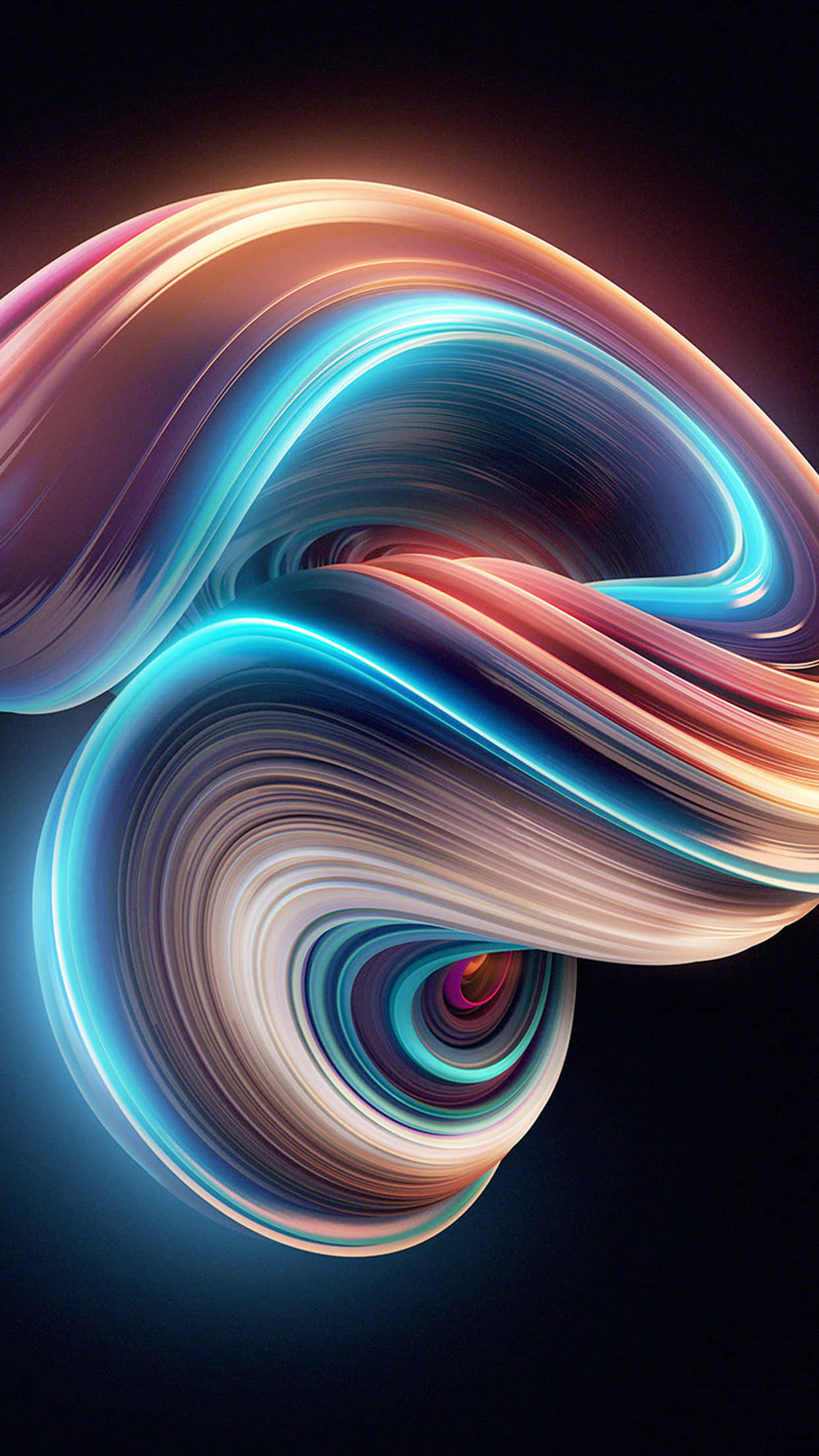 3d abstract, neon ribbons, dark void, Full HD Phone Wallpaper