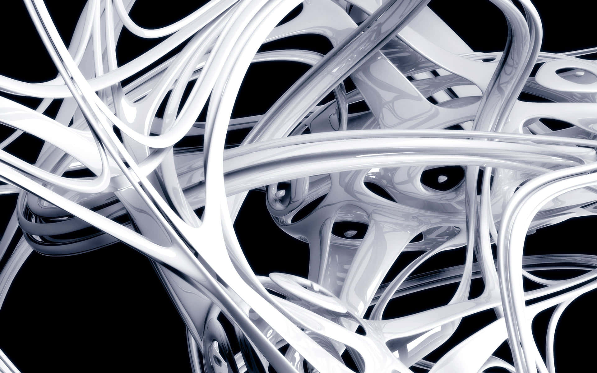 3d abstract, glossy white organic tubes, stark black background, Full HD Desktop Wallpaper