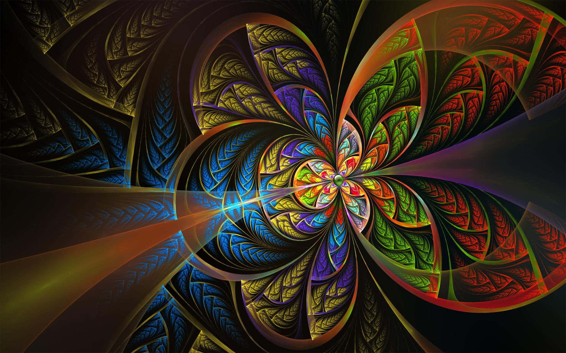 fractal flower, swirling petals, vibrant rainbow hues, Full HD Desktop Wallpaper