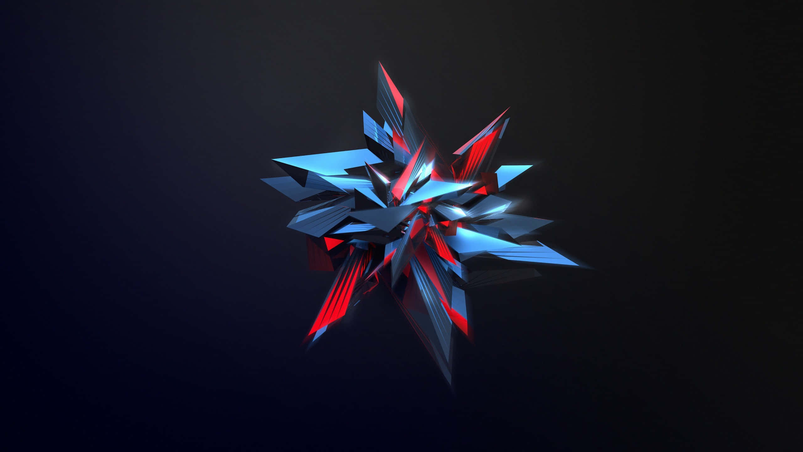 3d abstract, geometric starburst, glowing blue and red facets, 2K Desktop Wallpaper