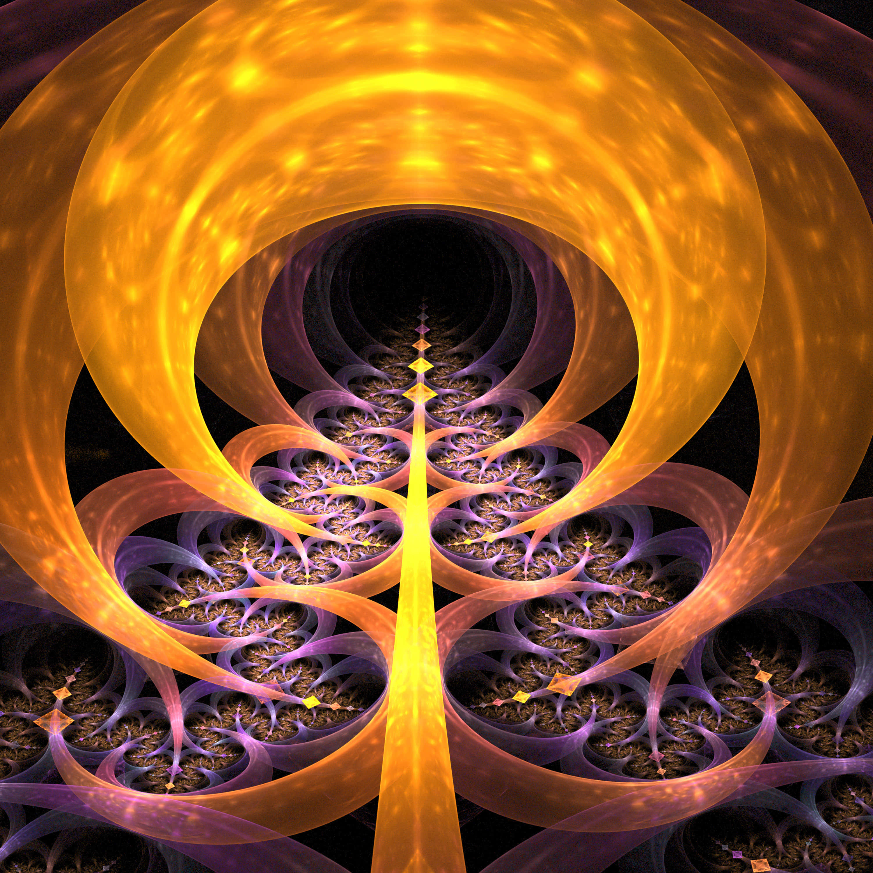 3d abstract, fractal tunnel, glowing orange ribbons, 2K Desktop Wallpaper
