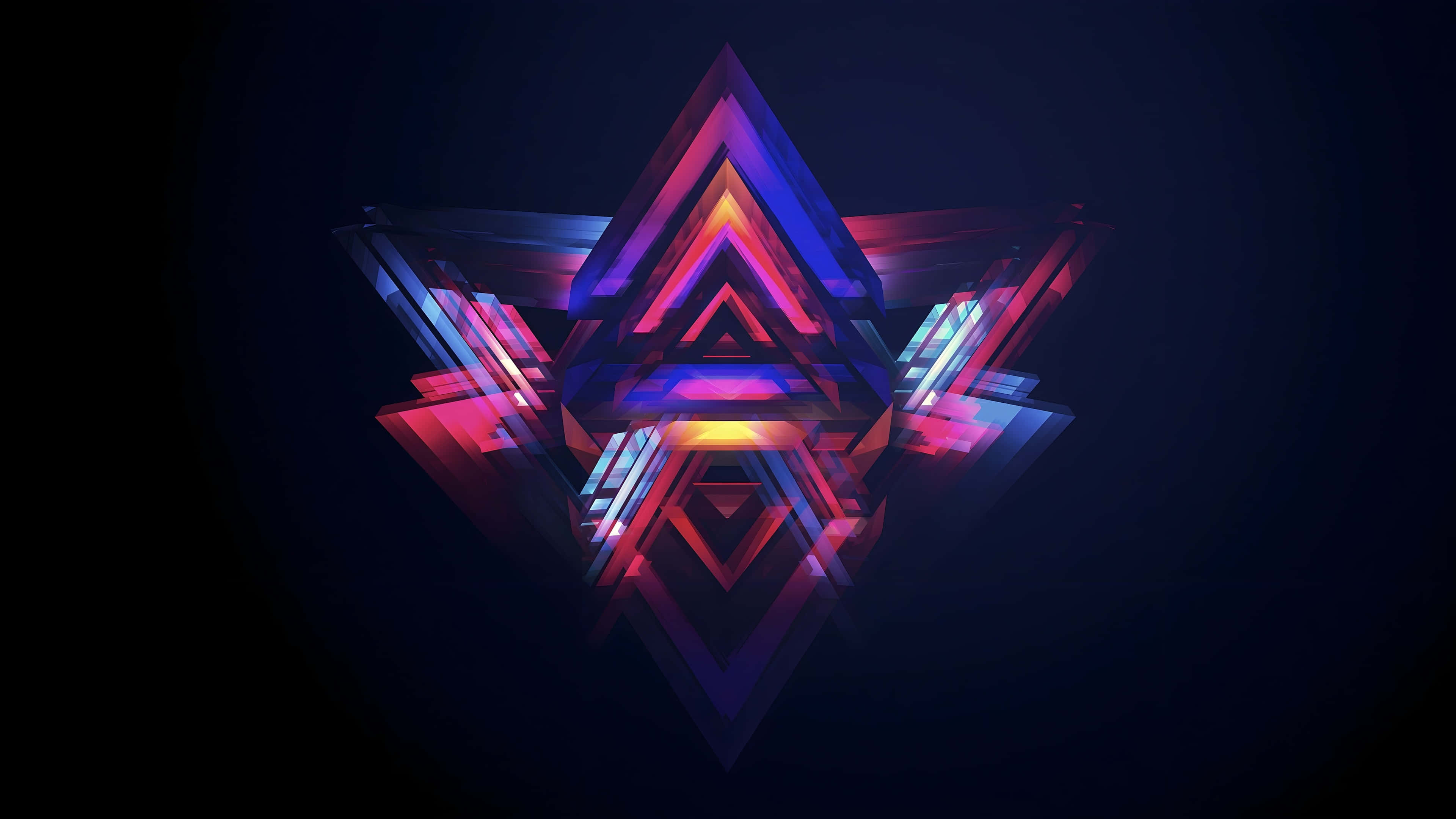 3d abstract, neon star, layered geometric triangles, 4K Desktop Wallpaper