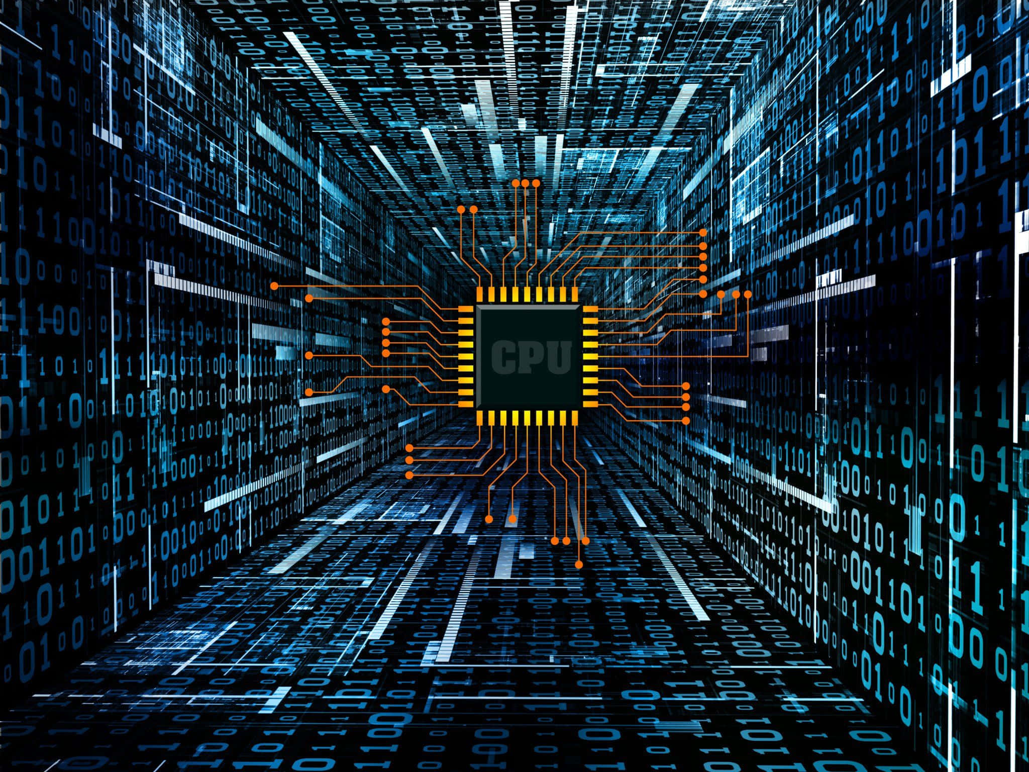 CPU chip, digital tunnel, binary code, Full HD Desktop Wallpaper