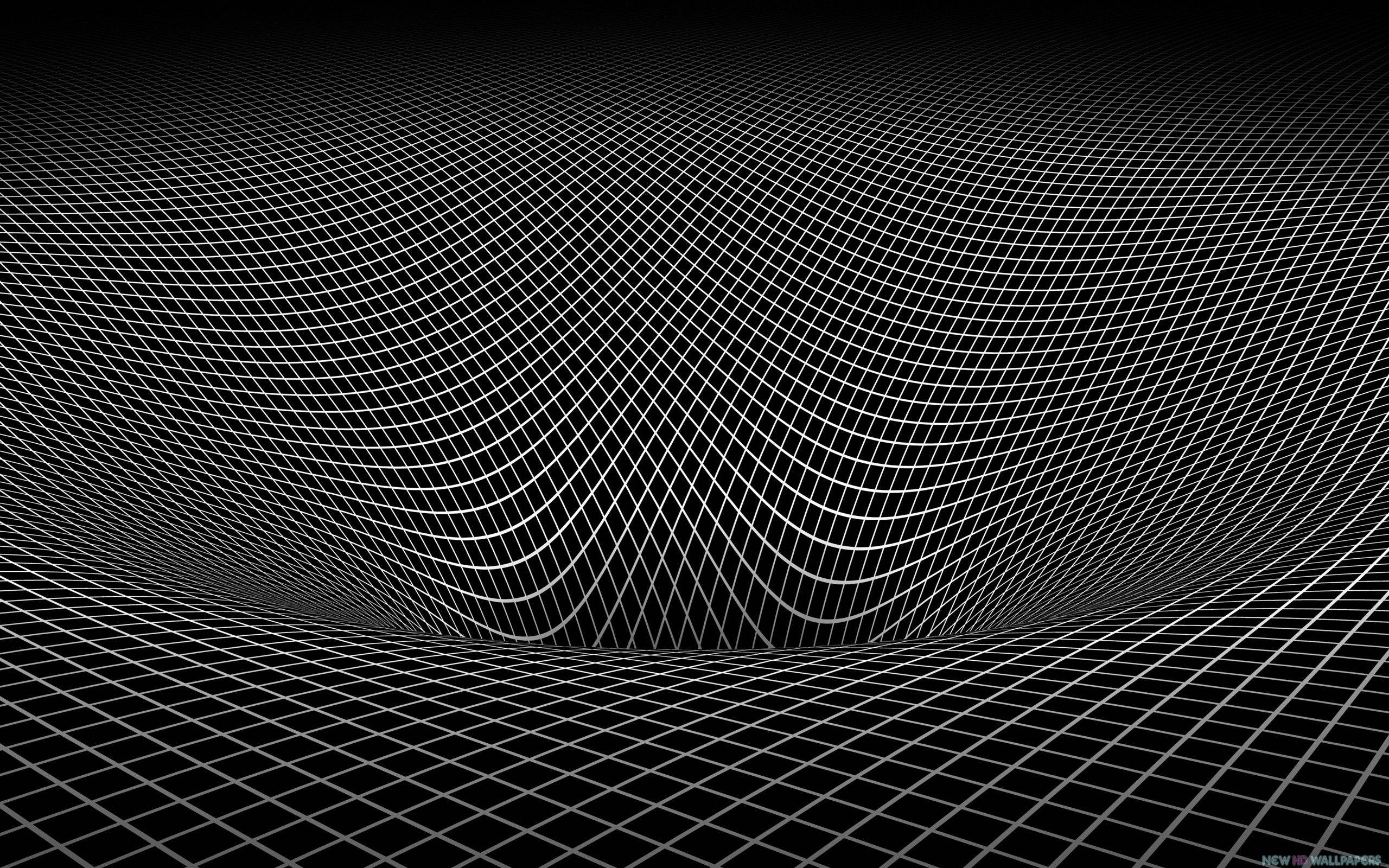3d optical illusion, line art, black and white grid, 2K Desktop Wallpaper