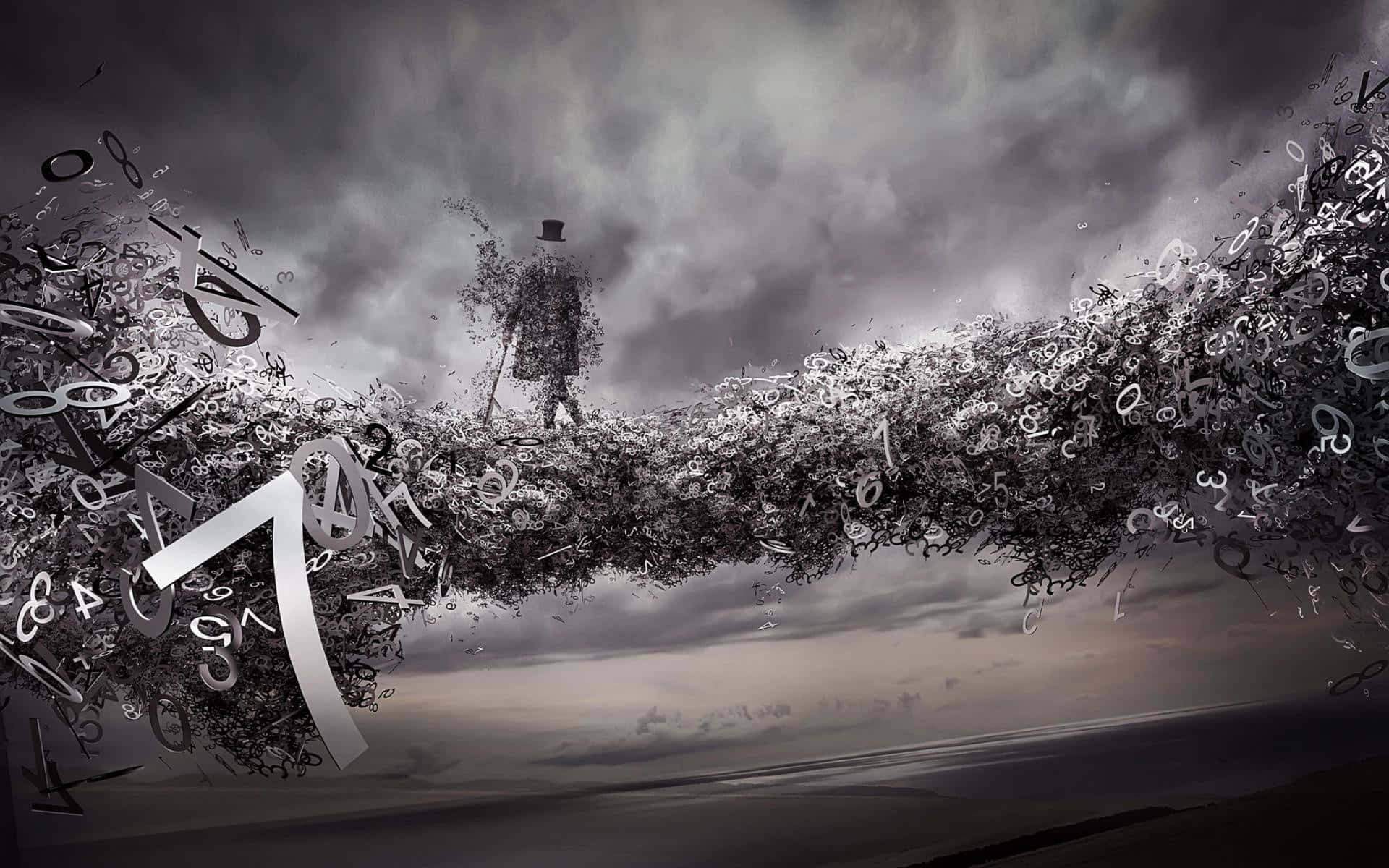 3D Abstract, top hat, bridge made of floating mathematical symbols, Full HD Desktop Wallpaper