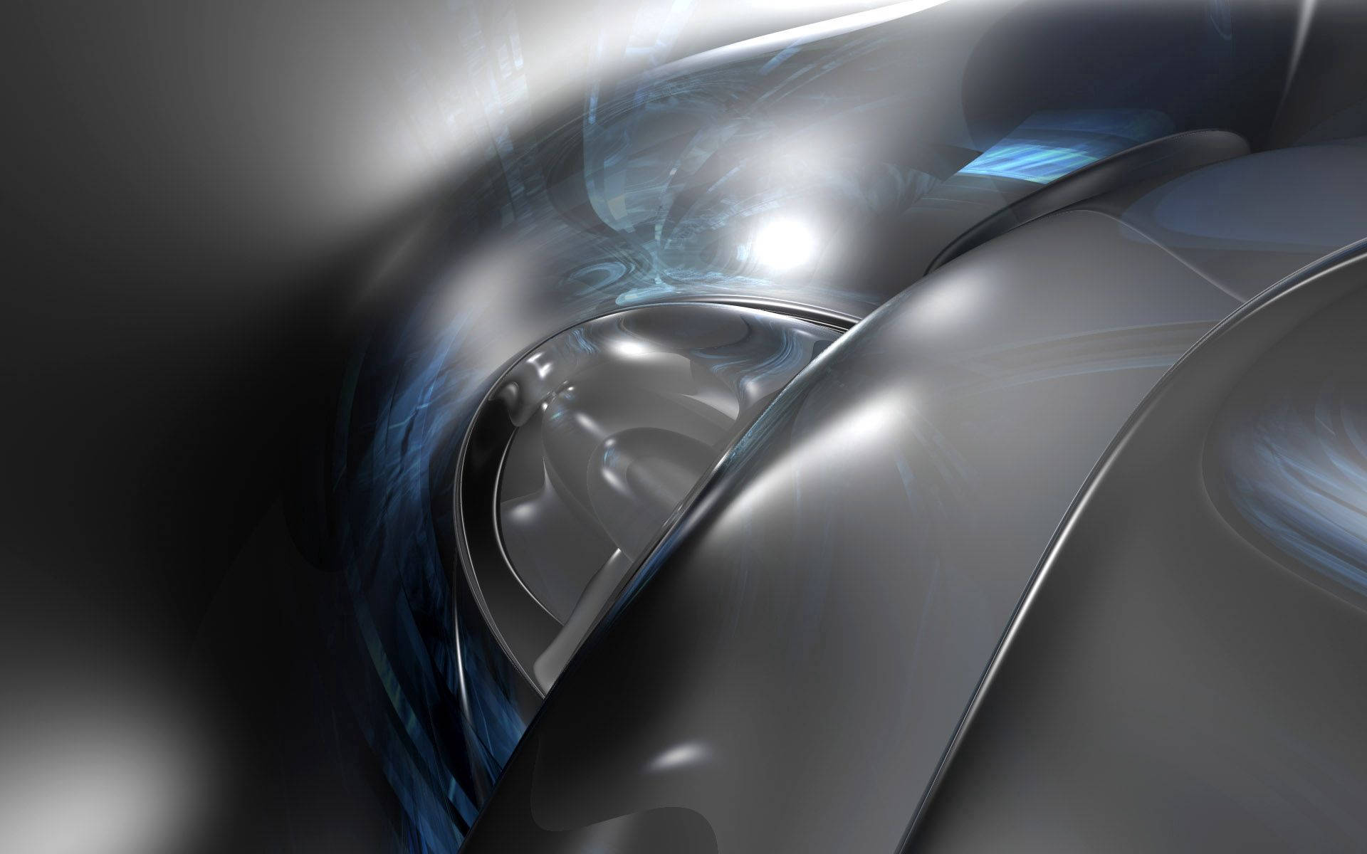 abstract 3d silver curves, smooth metallic curves, glowing blue energy swirls, Full HD Desktop Wallpaper